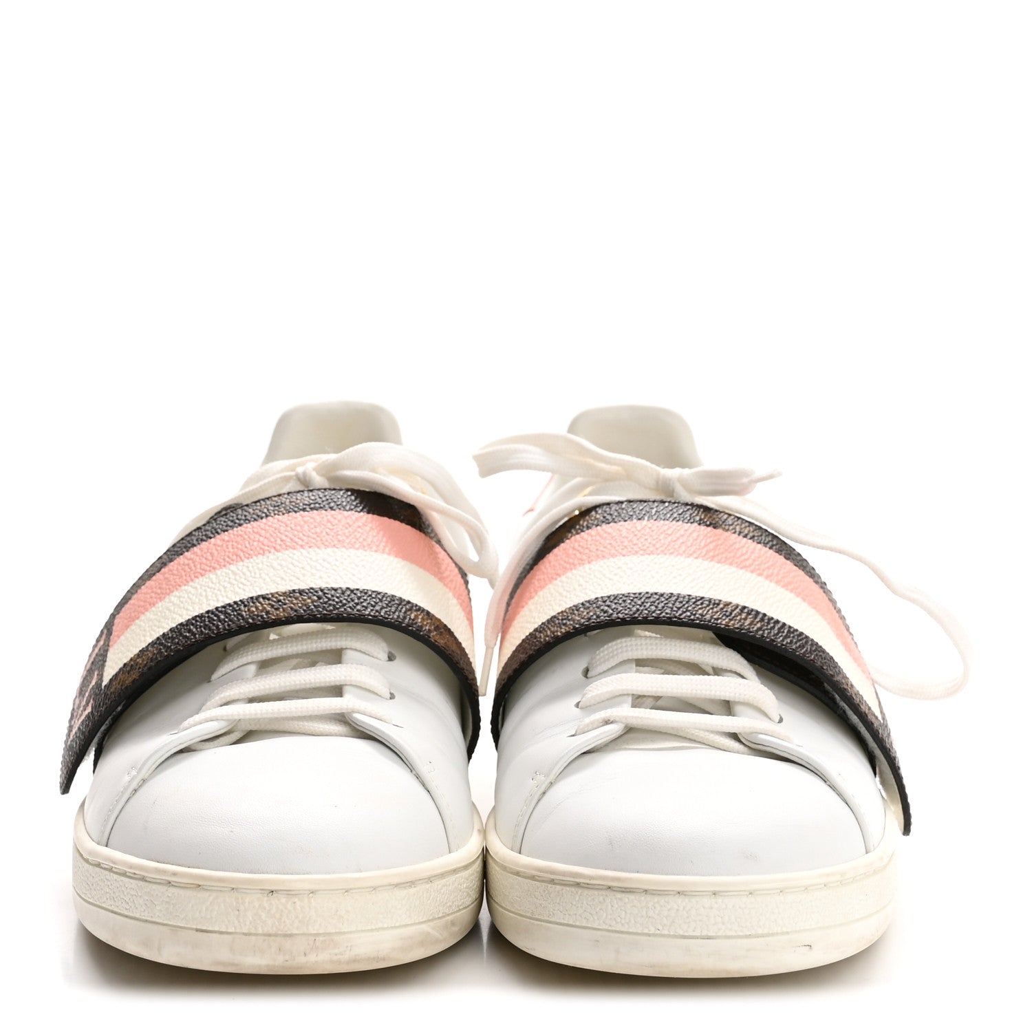 Louis Vuitton Calfskin Monogram Striped Frontrow Sneakers 38.5 White