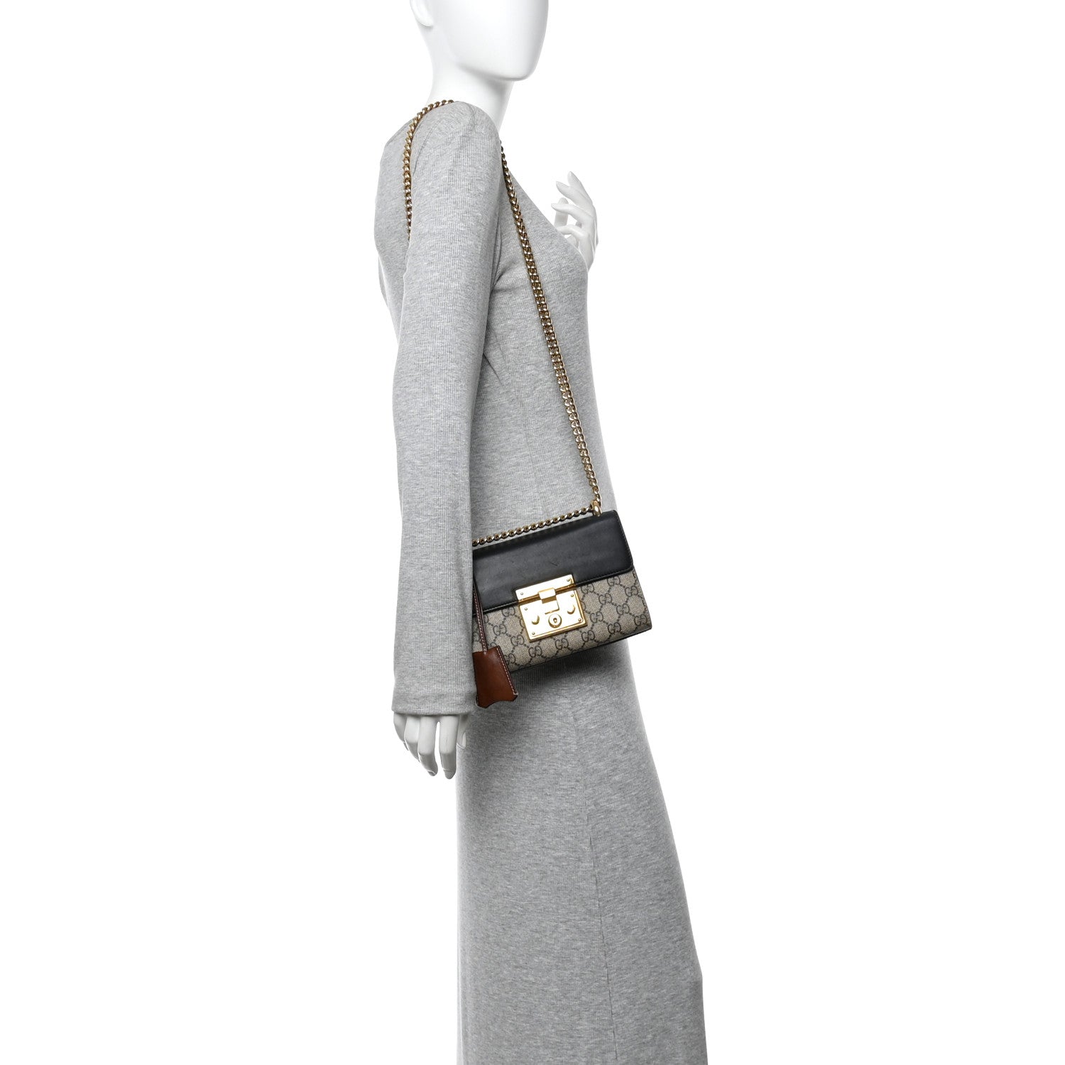 Gucci GG Supreme Monogram Calfskin Small Padlock Shoulder Bag Beige Black Cuir