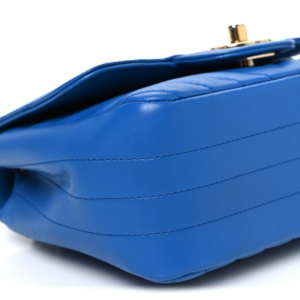 Chanel Lambskin Chevron Quilted Mini Square Flap Blue