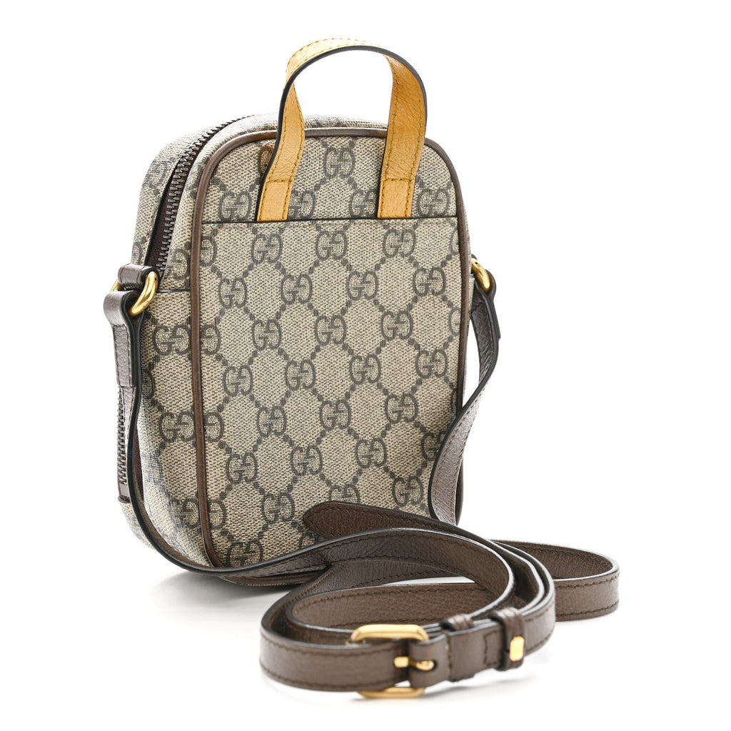Gucci GG Supreme Monogram Mini Neo Vintage Double Zip Messenger Bag Beige New Acero Crop
