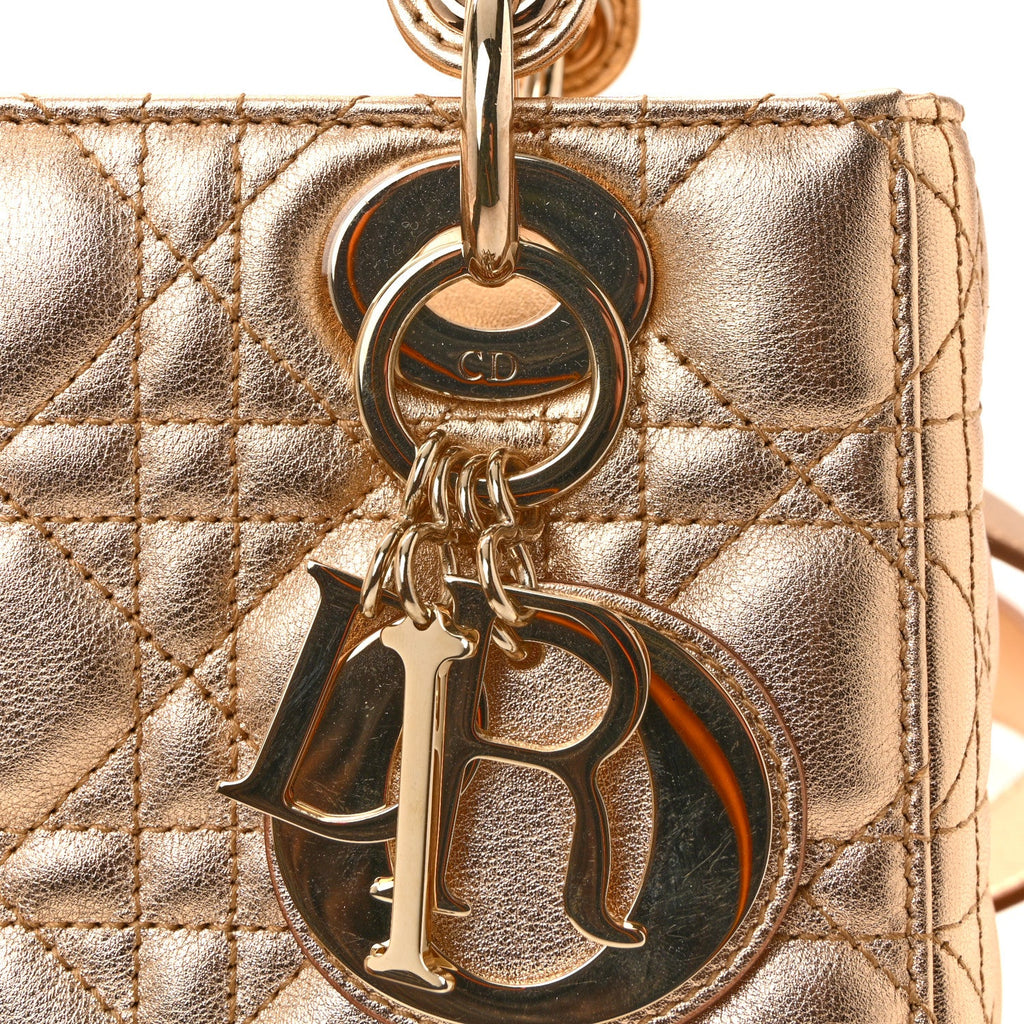 Christian Dior Metallic Lambskin Cannage Small My ABCDior Lady Dior Rose Gold