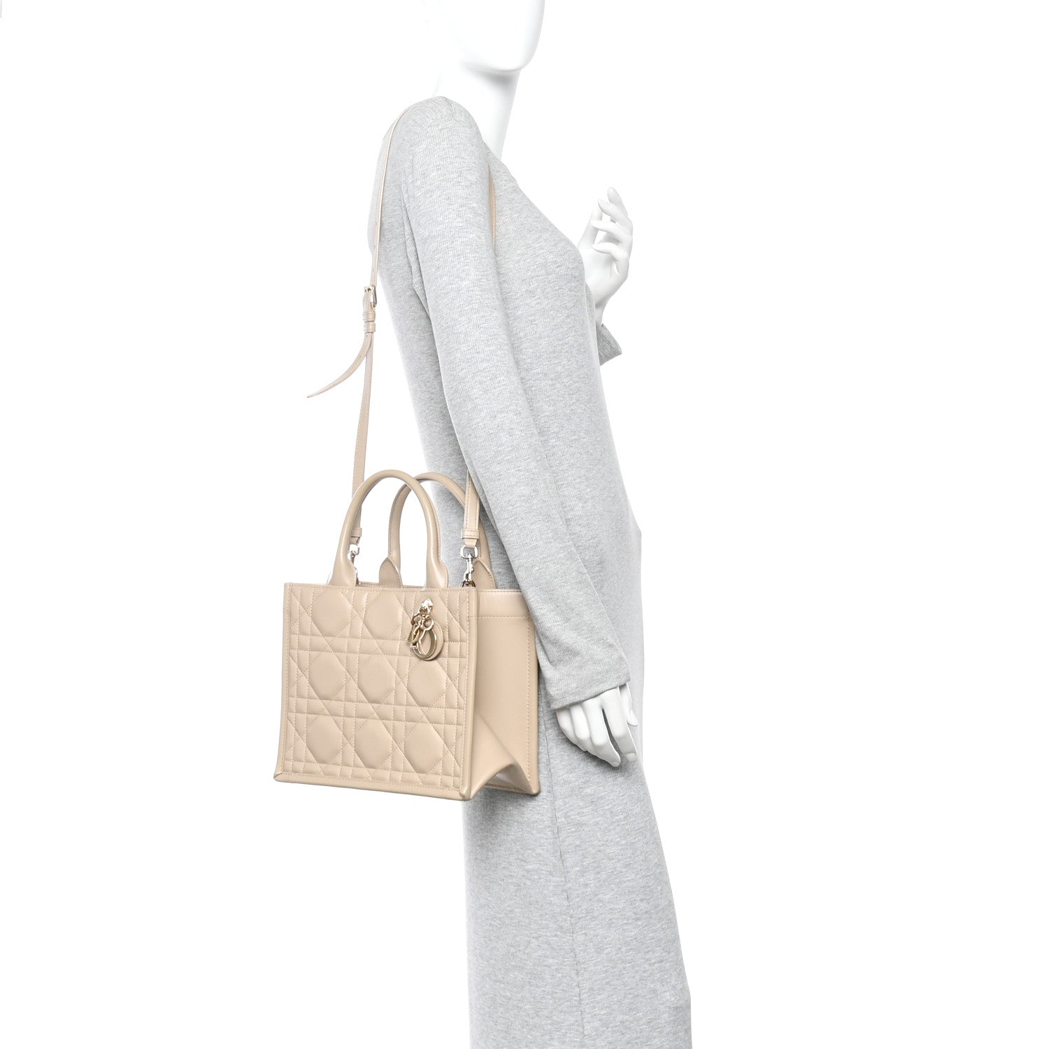 Christian Dior Calfskin Macro Cannage Small Book Tote Taupe