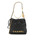 Chanel Shiny Crumpled Calfskin Quilted Pearl Mini Chanel 22 Black