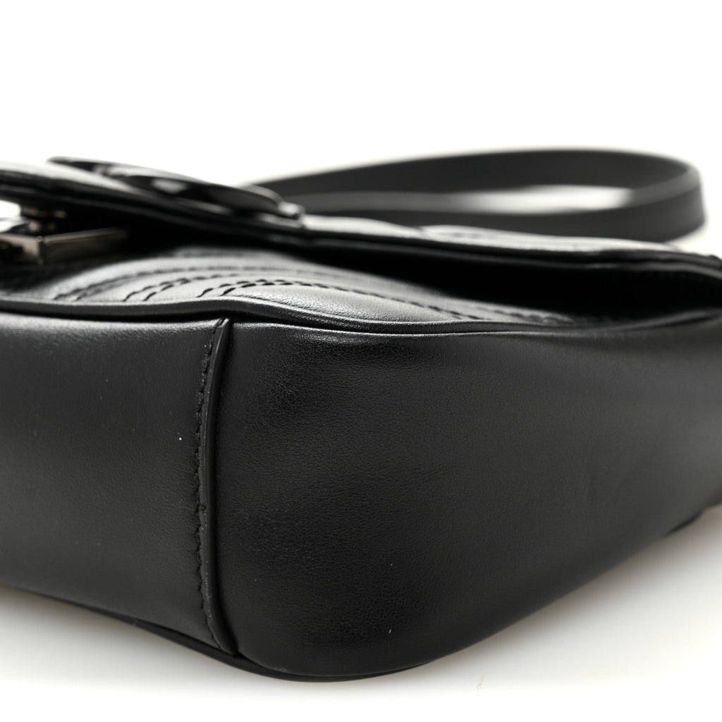 Gucci Calfskin Matelasse Monochrome Mini GG Marmont Shoulder Bag Black