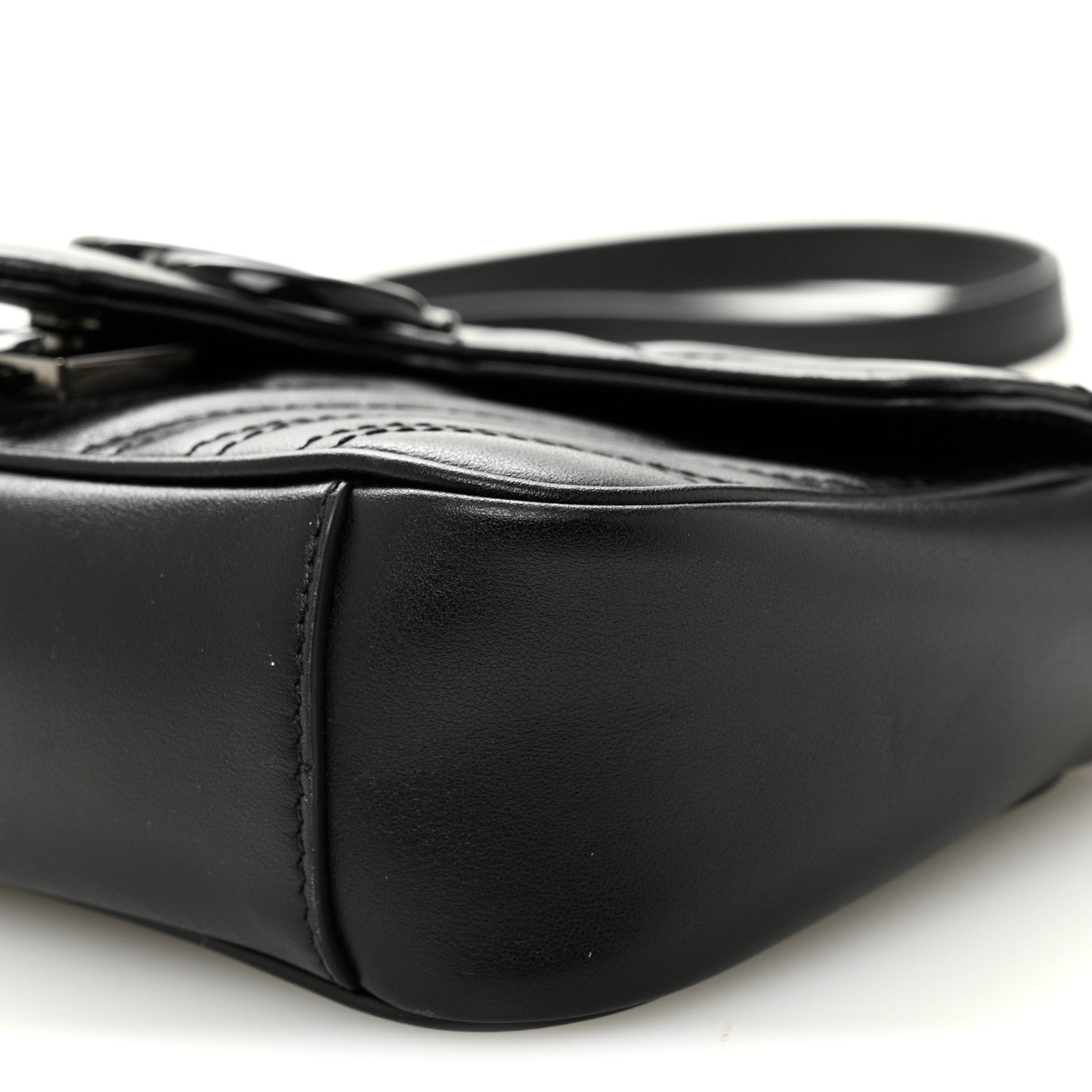 Gucci Calfskin Matelasse Monochrome Mini GG Marmont Shoulder Bag Black