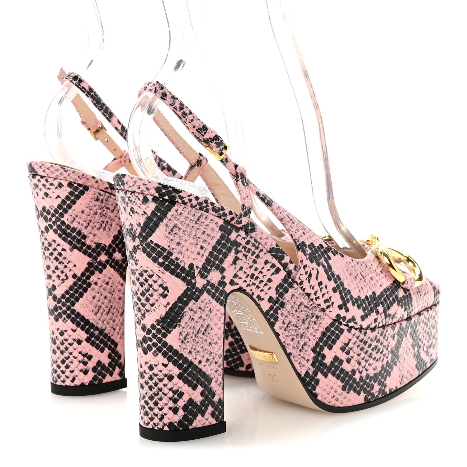 Gucci Calfskin Python Print Horsebit Platform 35/120mm Slingback Pumps 35 Wild Rose