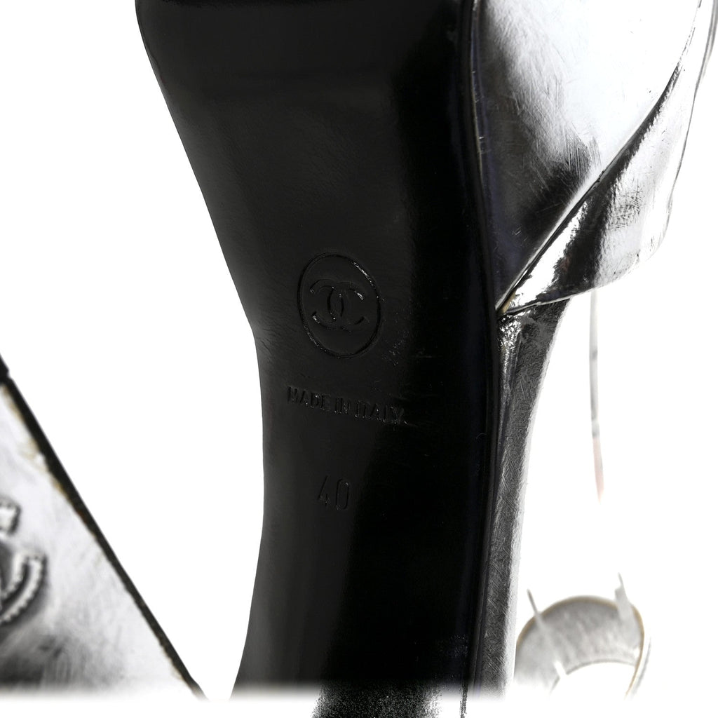 Metallic Laminated Calfskin CC Platform Sandals 40 Silver