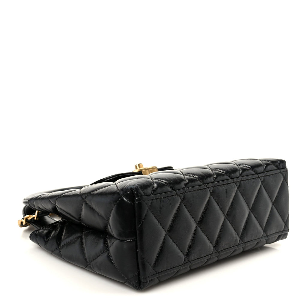 Chanel Shiny Aged Calfskin Quilted Nano Kelly Shopper Black