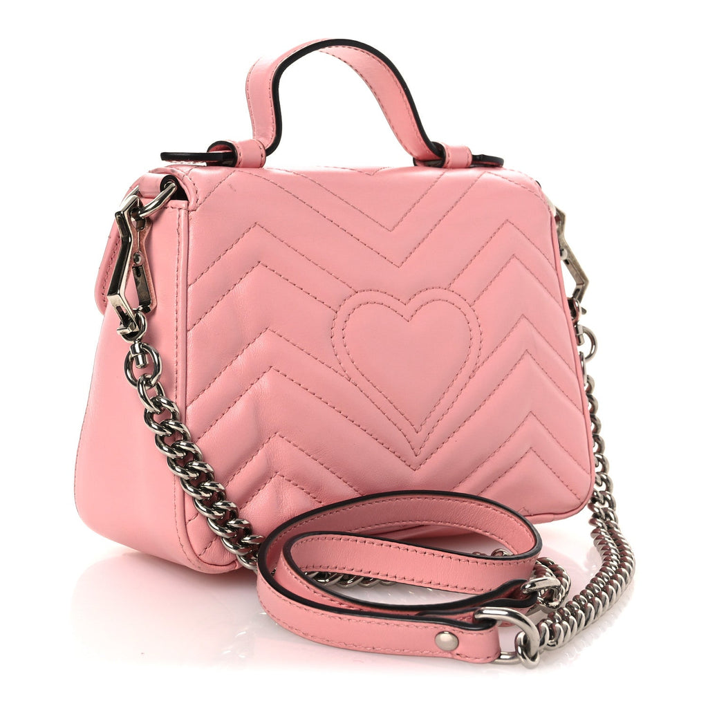 Gucci Calfskin Matelasse Mini GG Marmont Top Handle Shoulder Bag Wild Rose