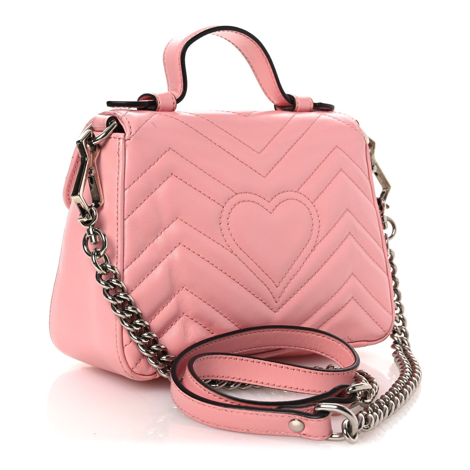 Gucci Calfskin Matelasse Mini GG Marmont Top Handle Shoulder Bag Wild Rose
