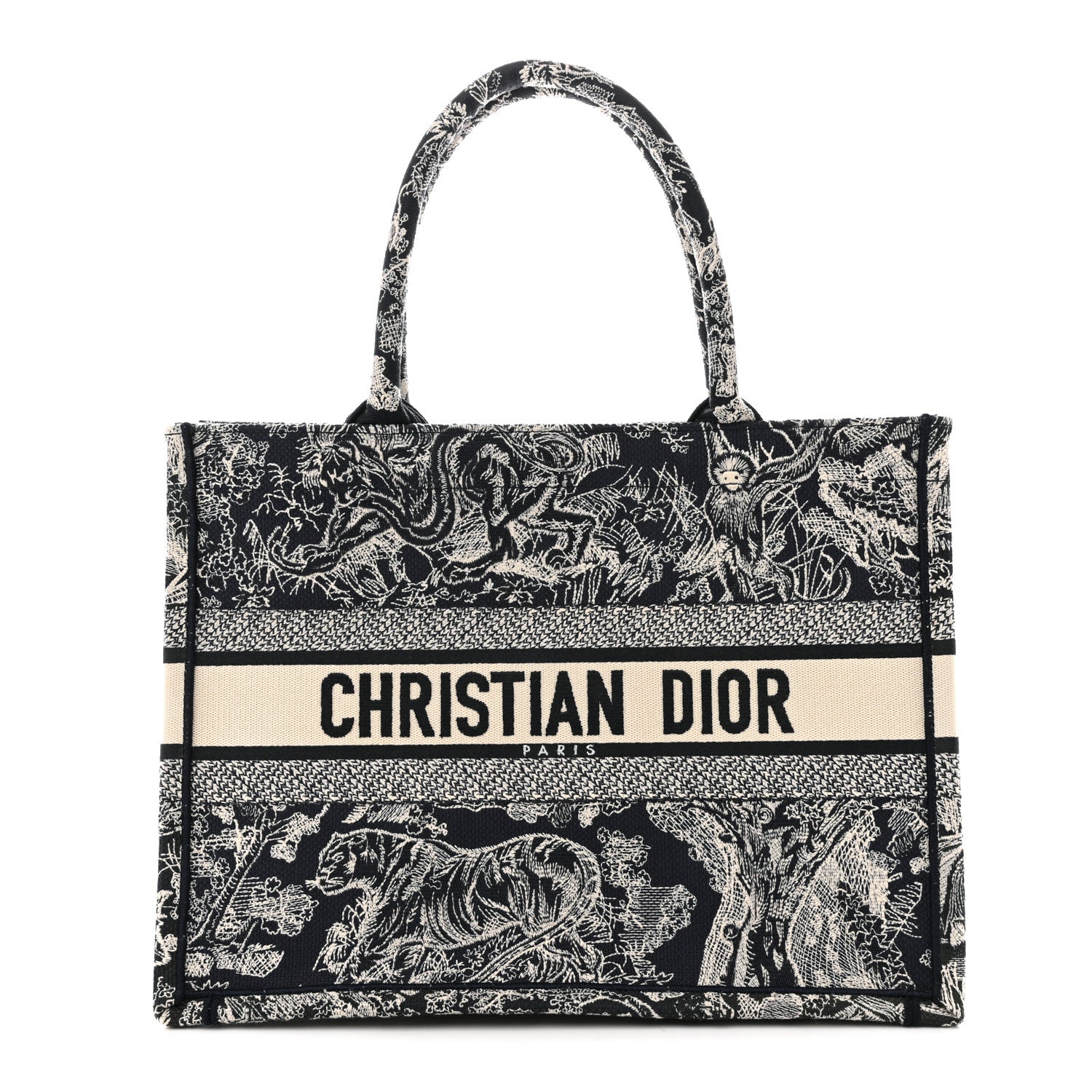Christian Dior Canvas Embroidered Medium Toile De Jouy Reverse Book Tote Blue