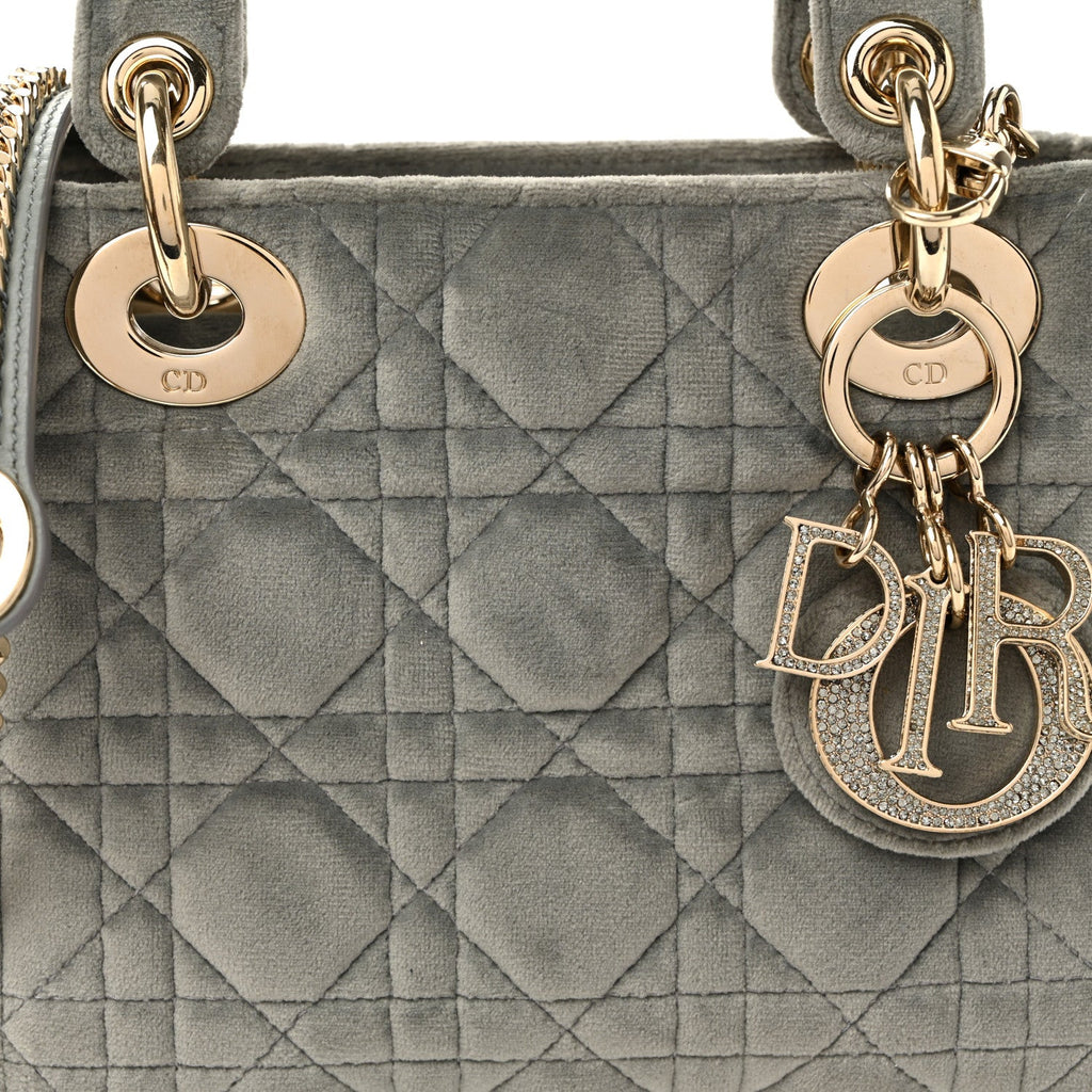 Christian Dior Velvet Mini Lady Dior Gray