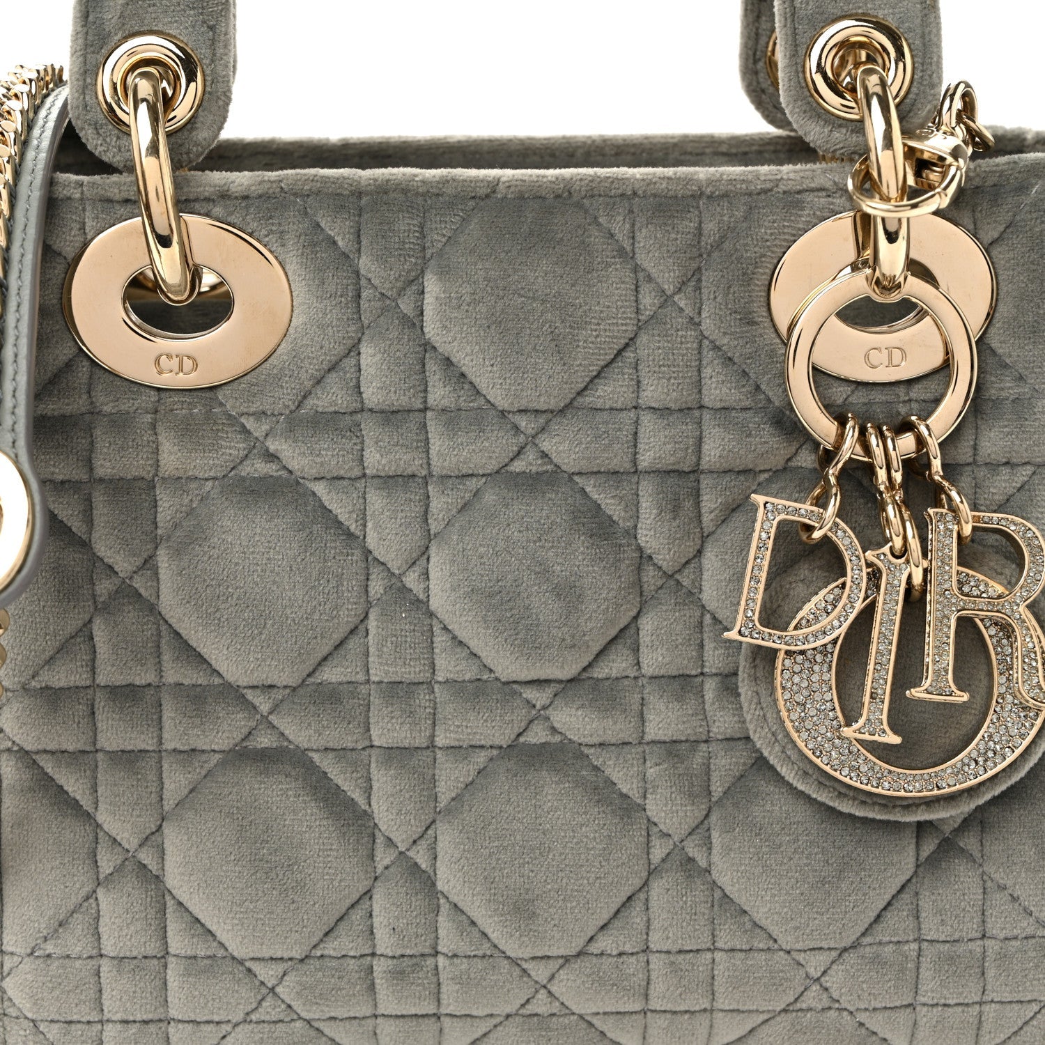 Christian Dior Velvet Mini Lady Dior Gray