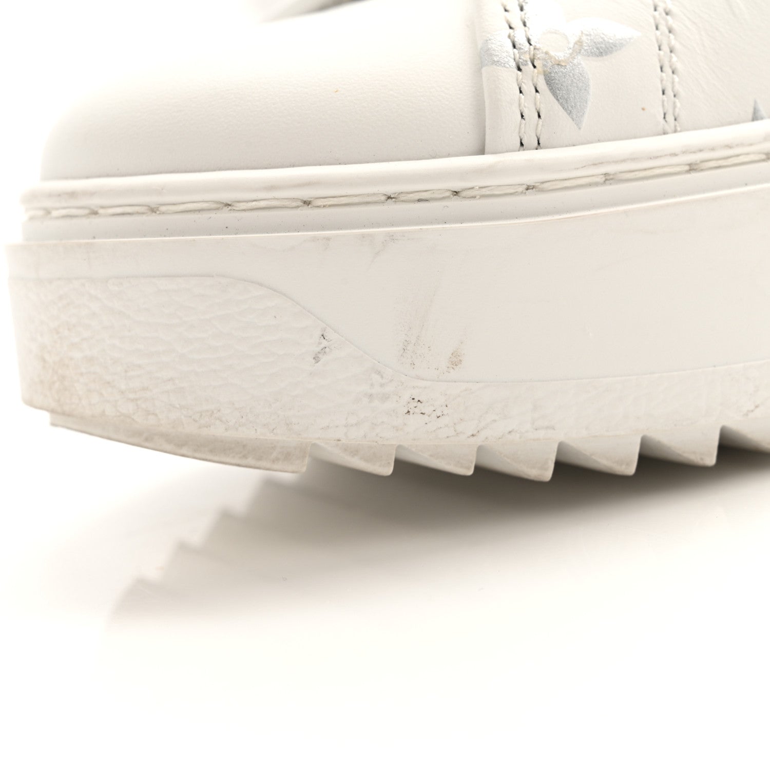 Louis Vuitton Calfskin Monogram Debossed Time Out Sneakers 38 White Silver