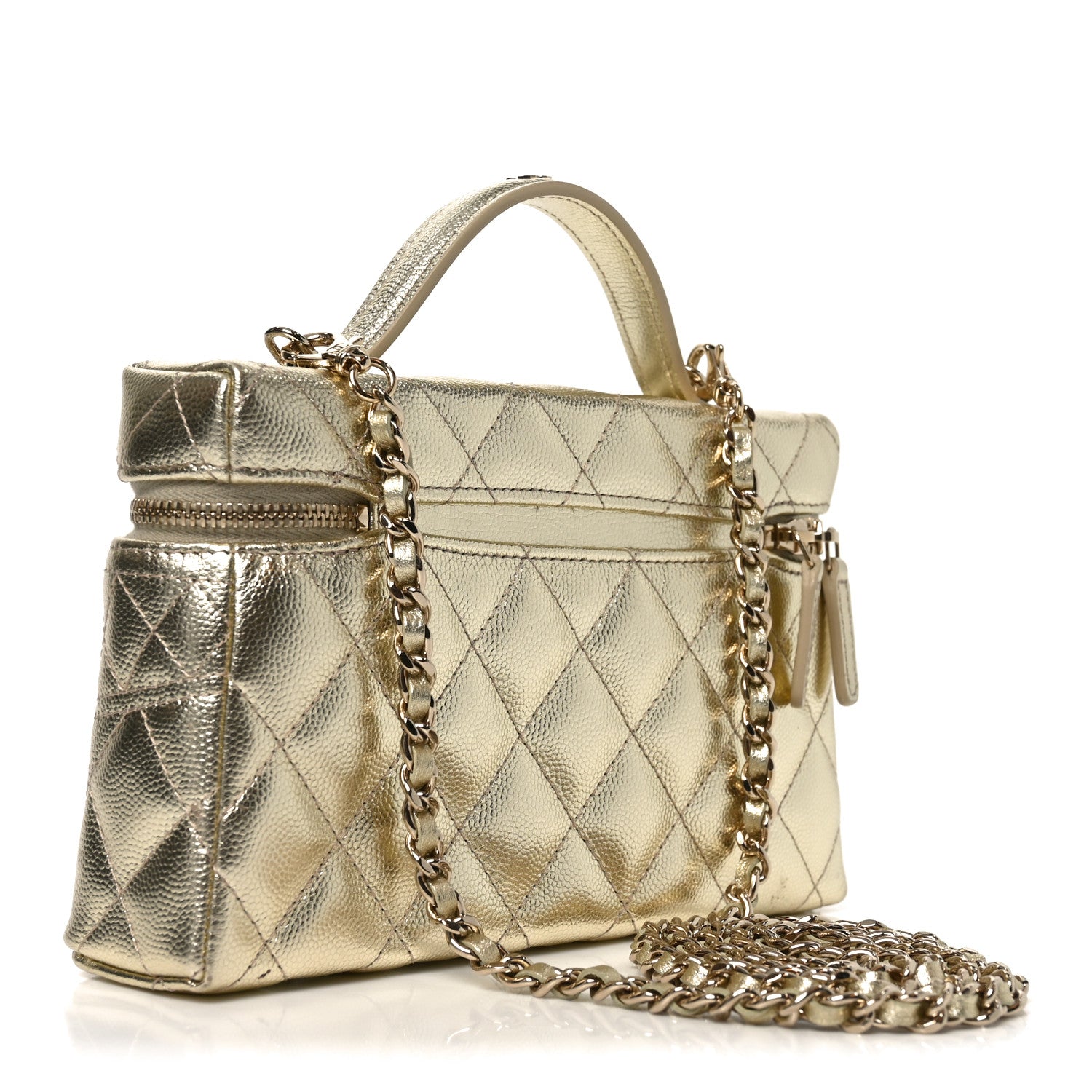Chanel Metallic Caviar Quilted Trendy Handle Slim Vanity Light Golden