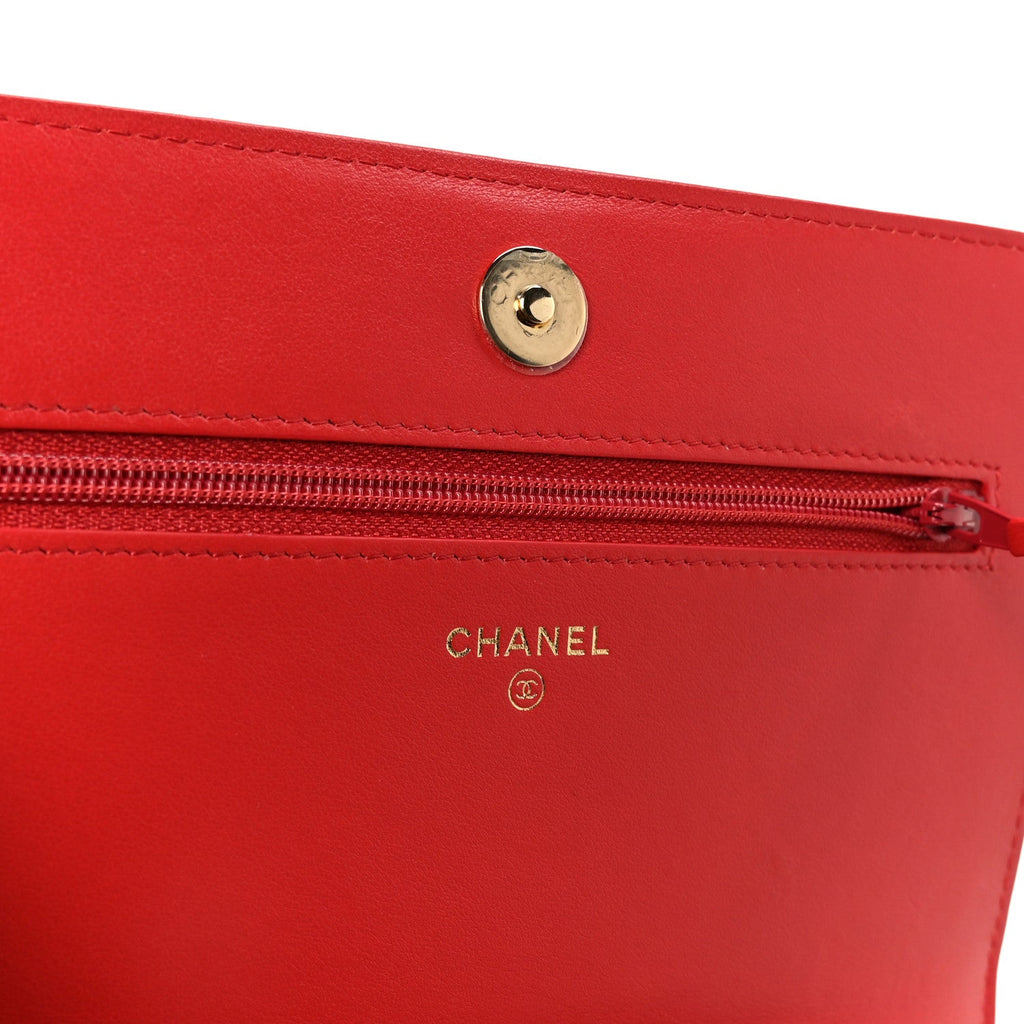 Chanel Caviar Quilted Boy Wallet On Chain WOC Red