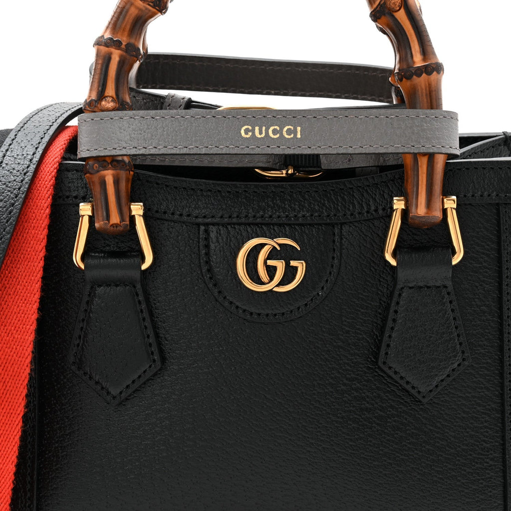 Gucci Textured Dollar Calfskin Web Mini Diana Tote Bag Black
