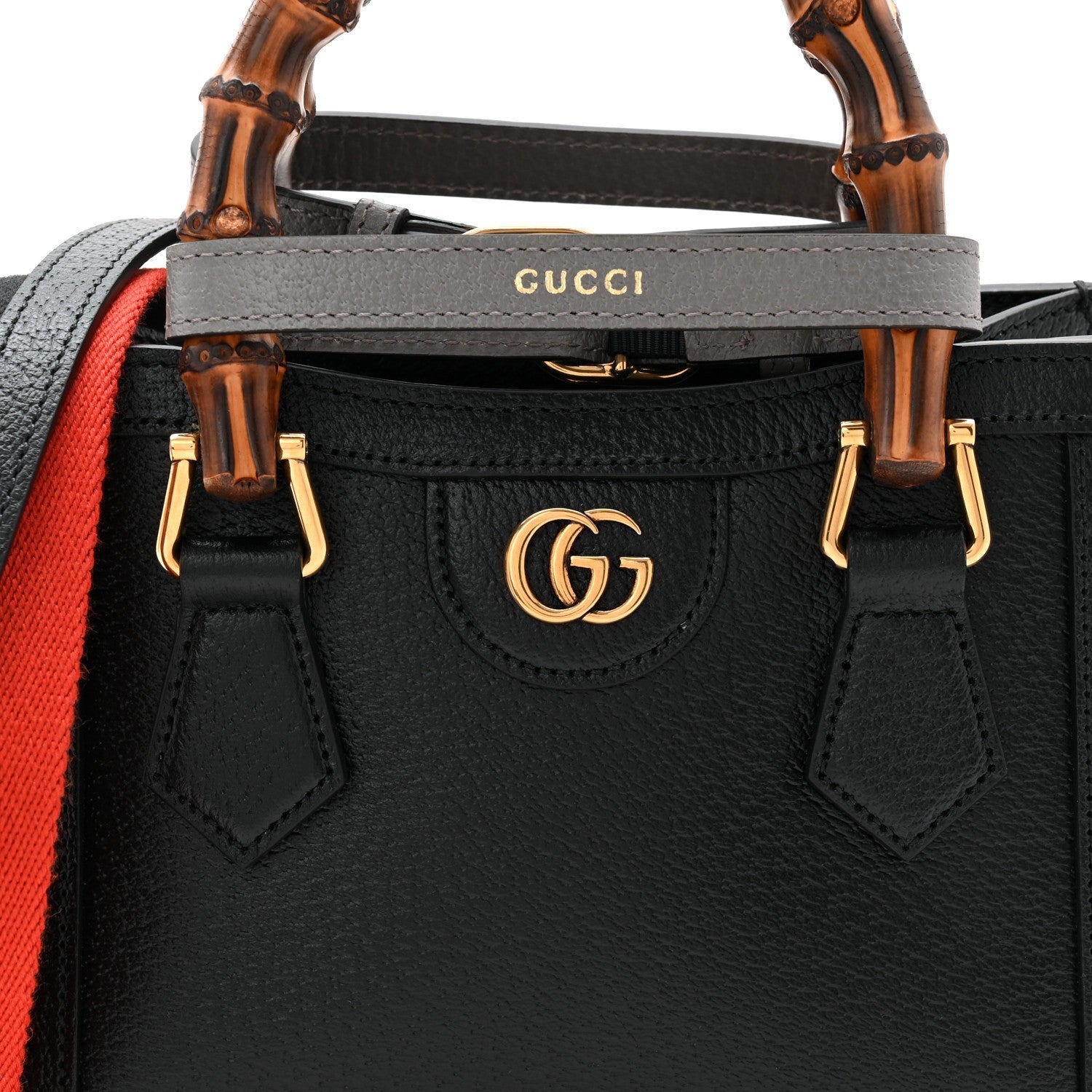 Gucci Textured Dollar Calfskin Web Mini Diana Tote Bag Black
