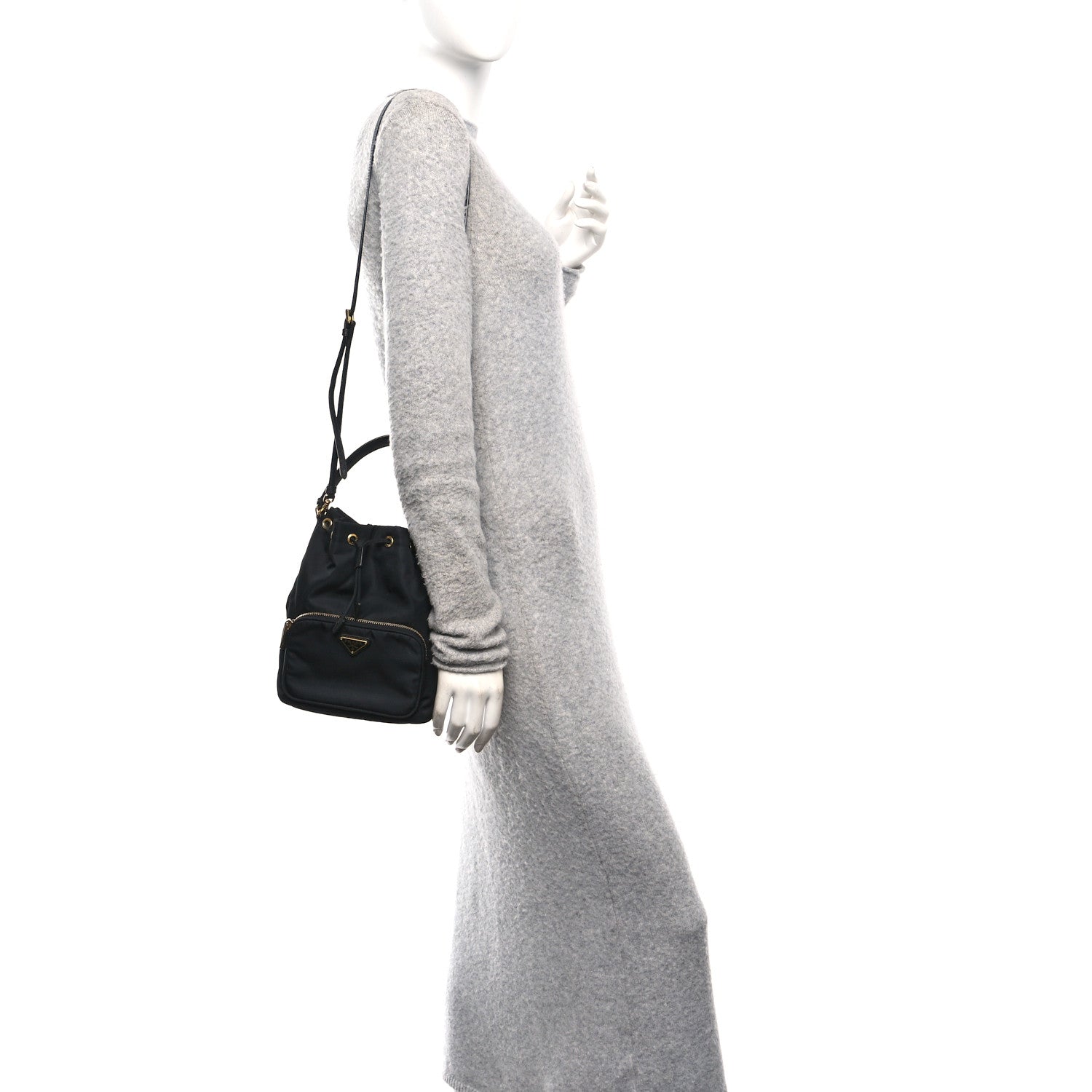 Prada Saffiano Tessuto Nylon Mini Bucket Crossbody Bag Black