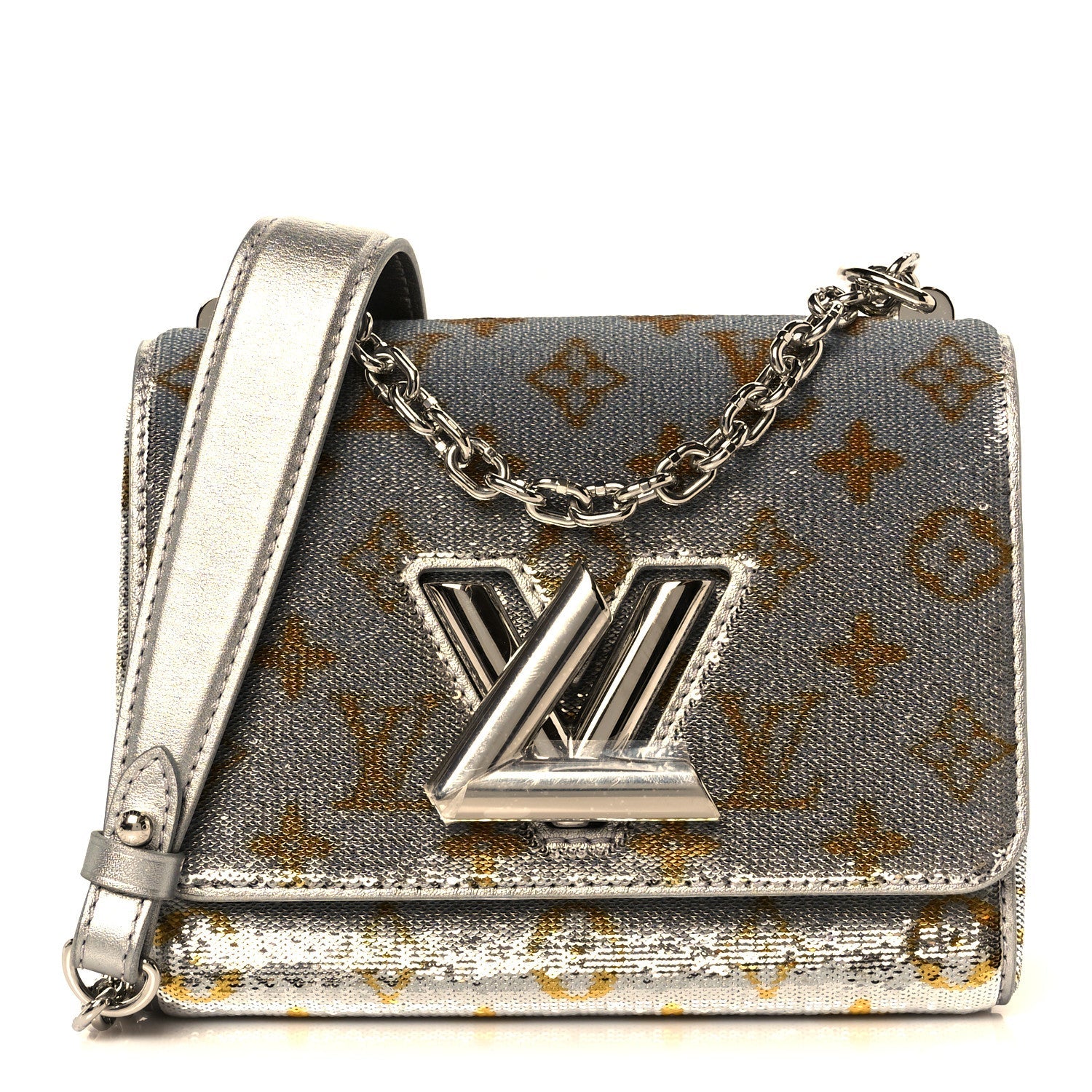 Louis Vuitton Sequins Monogram Twist Shoulder Bag PM Gold Silver