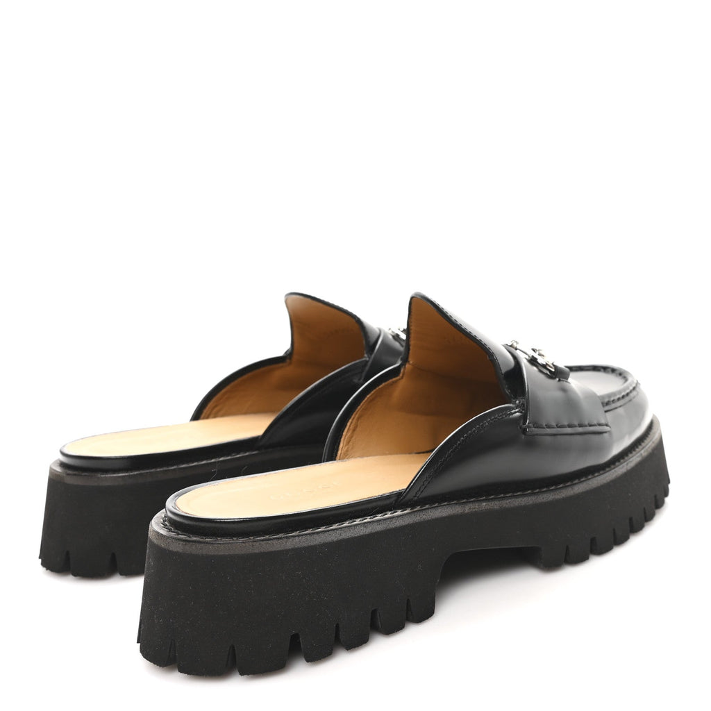 Gucci Magnum Calfskin Womens Horsebit Platform Mules 41 Black