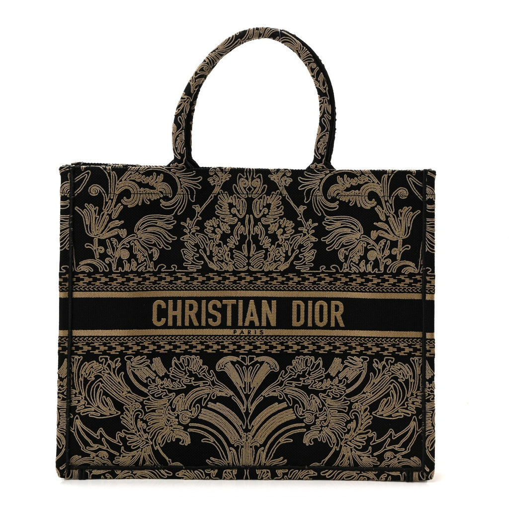 Christian Dior Canvas Embroidered Large Ornamental Cornely Effect Book Tote Black Beige