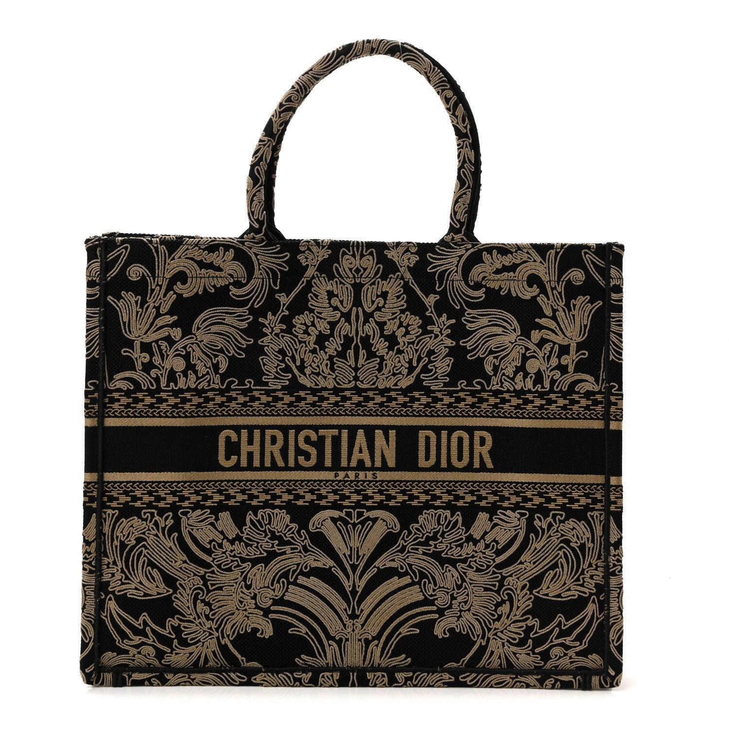 Christian Dior Canvas Embroidered Large Ornamental Cornely Effect Book Tote Black Beige