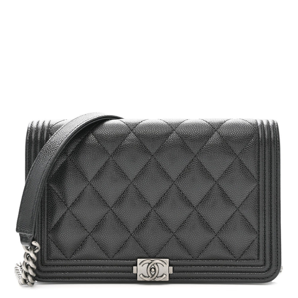 Chanel Caviar Quilted Boy Wallet On Chain WOC Black