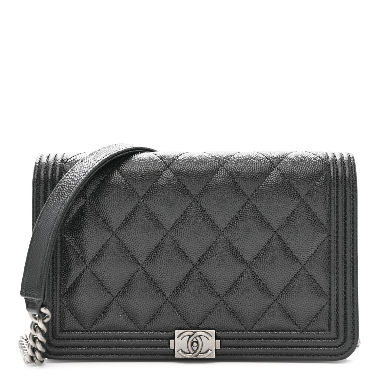 Chanel Caviar Quilted Boy Wallet On Chain WOC Black