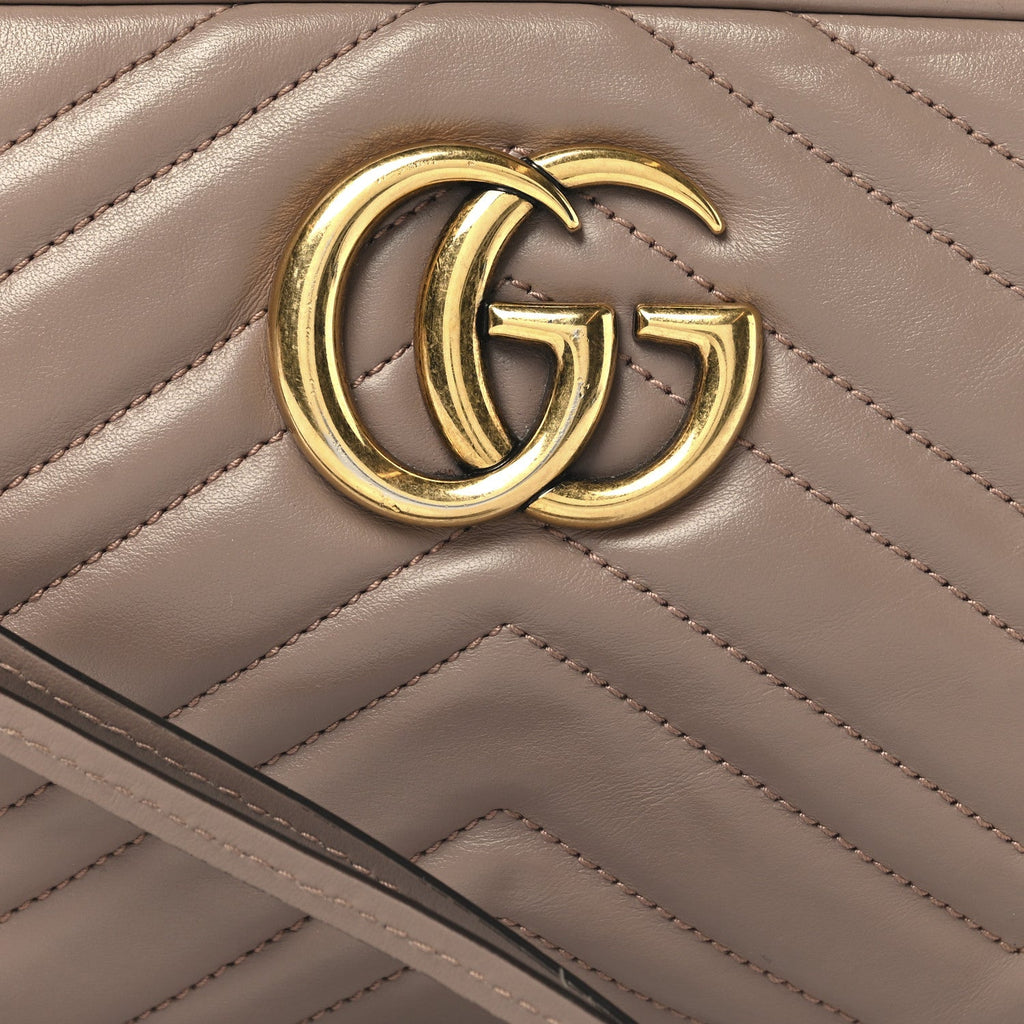 Gucci Calfskin Matelasse Small GG Marmont Chain Shoulder Bag Porcelain Rose