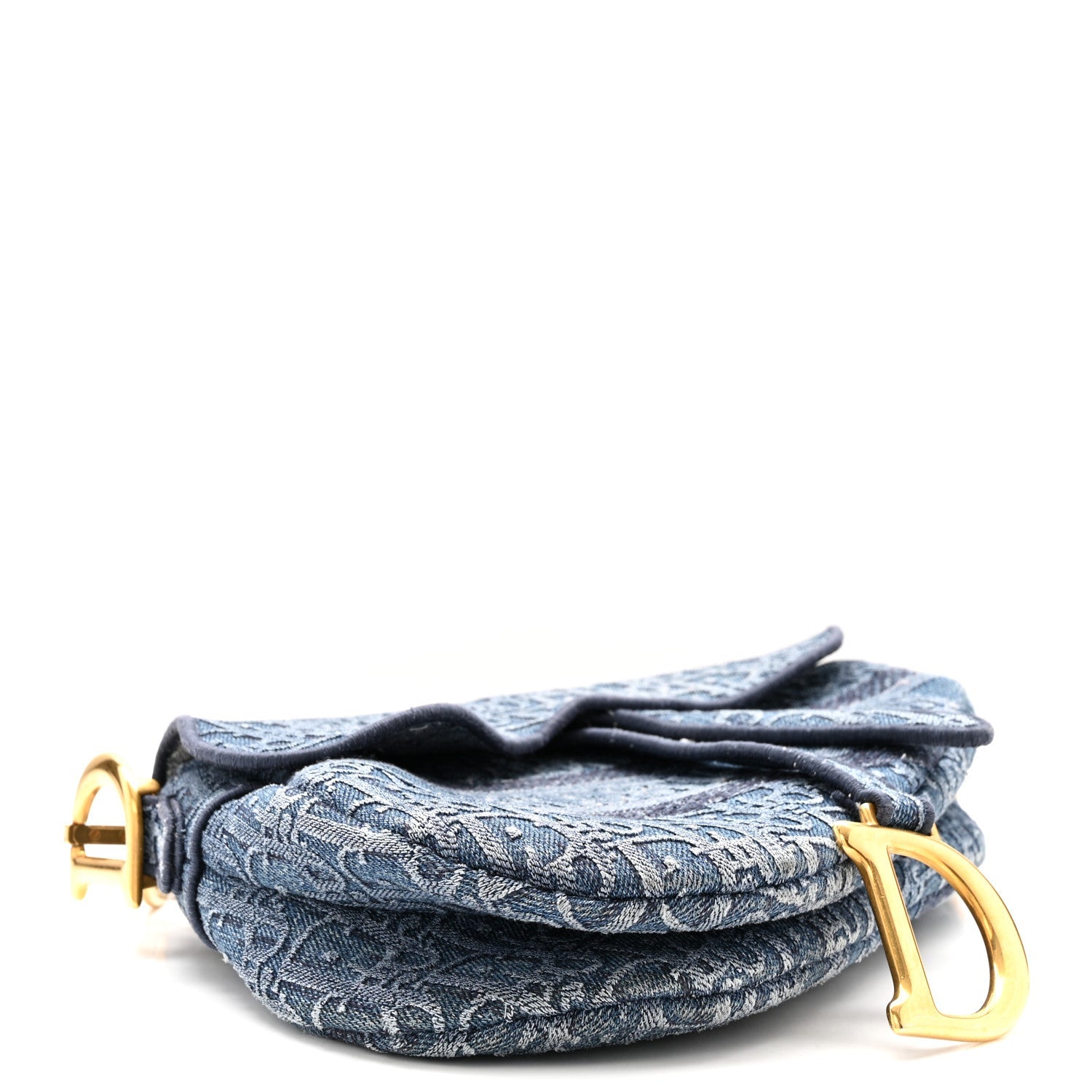 Christian Dior Oblique Embroidered Saddle Bag Denim Blue