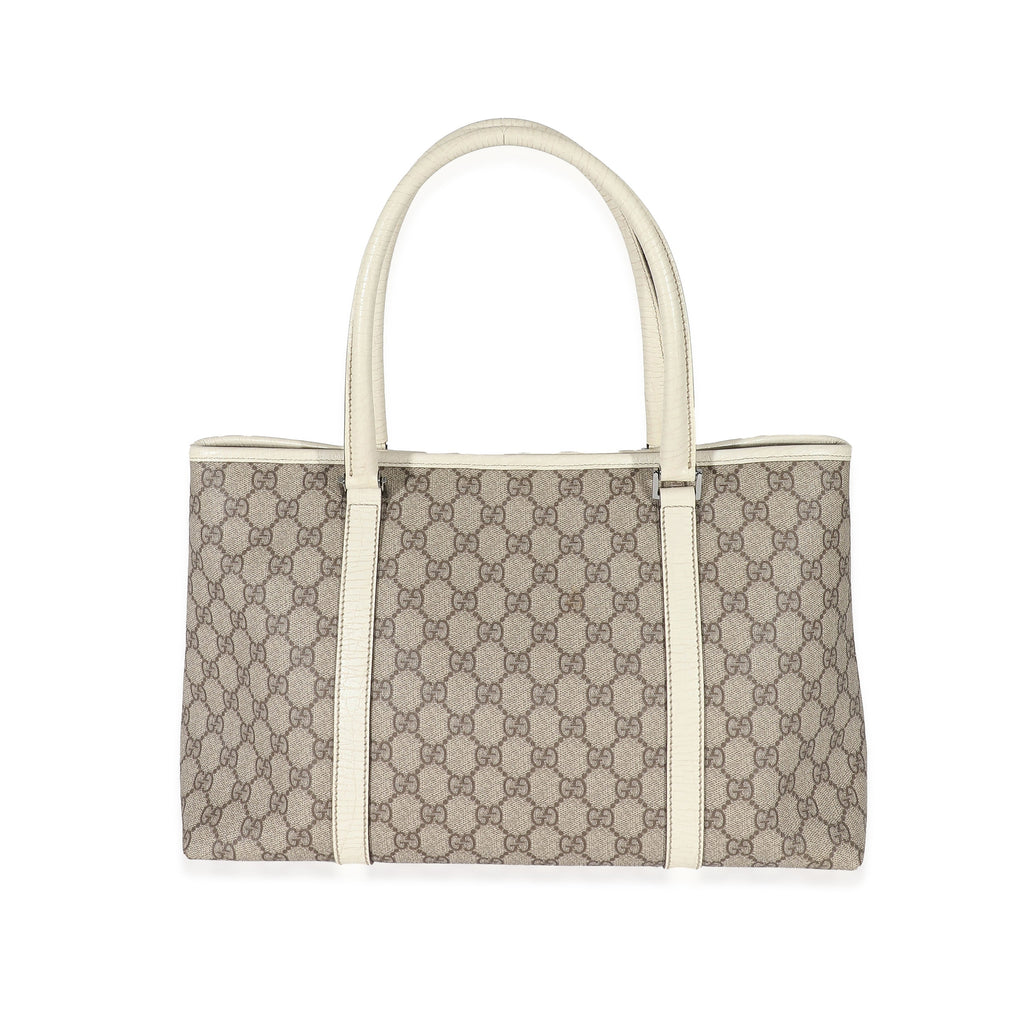 Gucci Beige GG Supreme White Leather Joy Tote