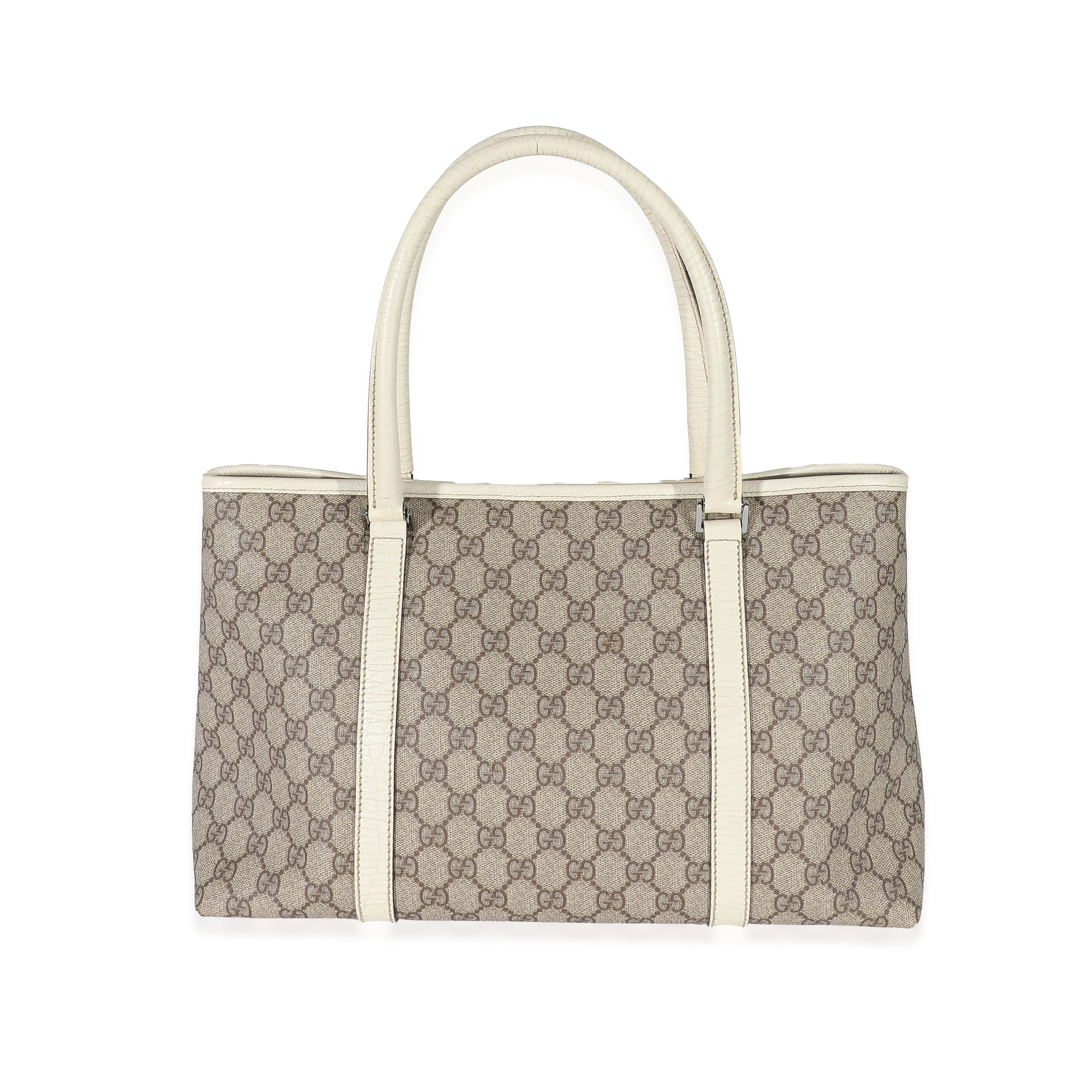 Gucci Beige GG Supreme White Leather Joy Tote