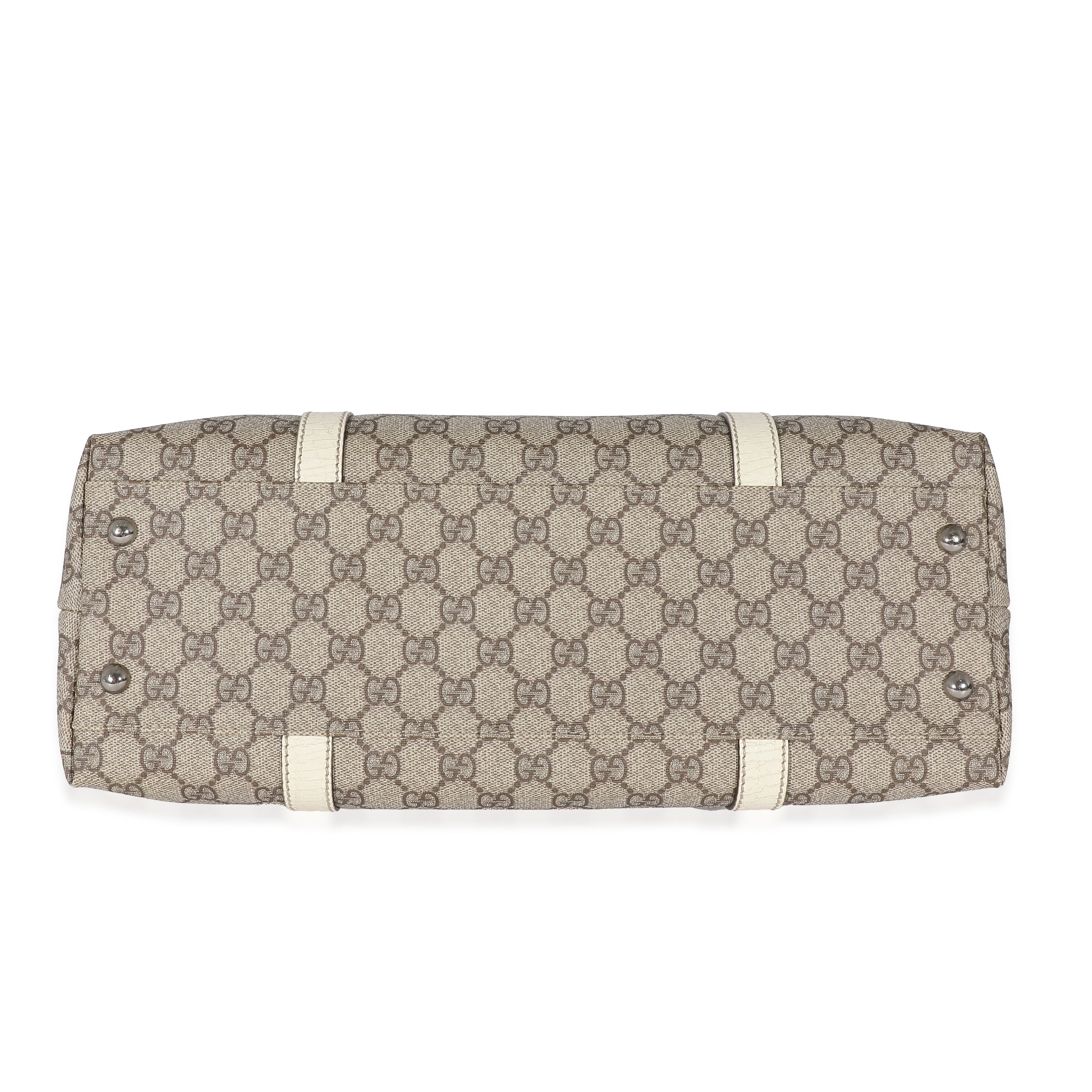 Gucci Beige GG Supreme White Leather Joy Tote