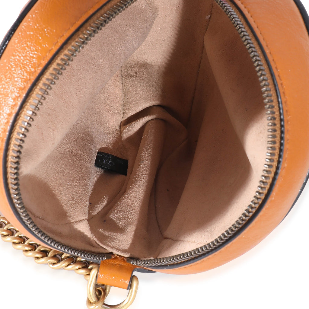 Gucci Cognac Vintage Effect Leather Mini Torchon GG Marmont Round Bag