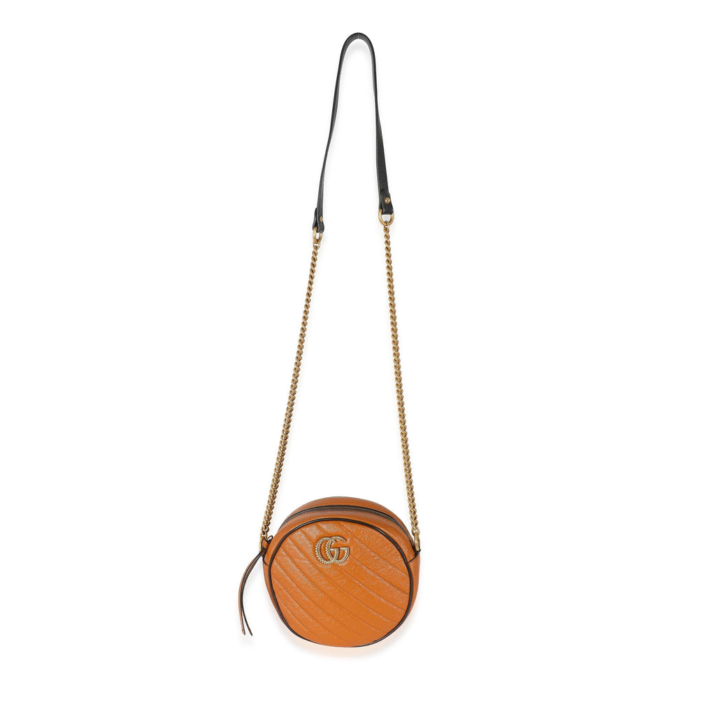 Gucci Cognac Vintage Effect Leather Mini Torchon GG Marmont Round Bag