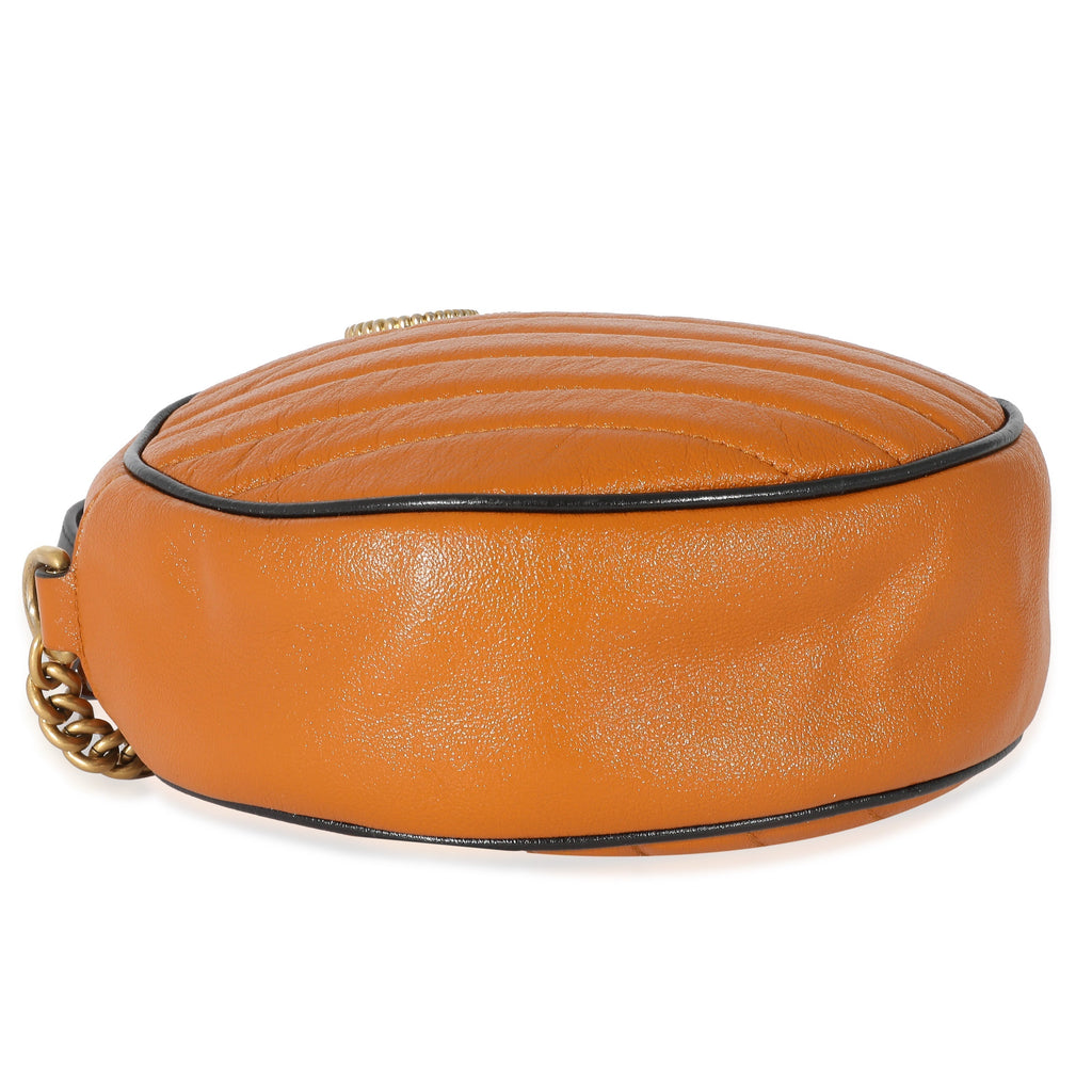 Gucci Cognac Vintage Effect Leather Mini Torchon GG Marmont Round Bag