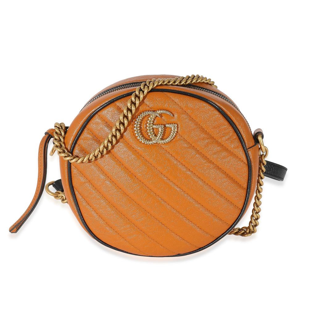 Gucci Cognac Vintage Effect Leather Mini Torchon GG Marmont Round Bag