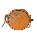 Gucci Cognac Vintage Effect Leather Mini Torchon GG Marmont Round Bag