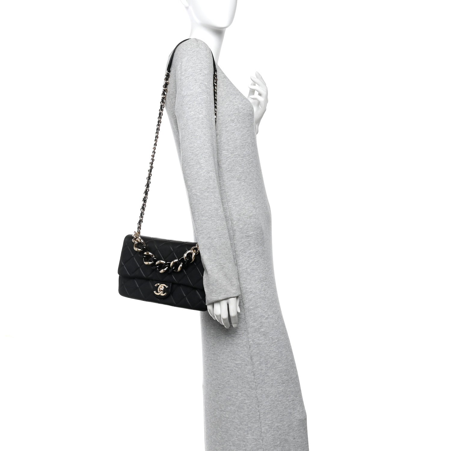 Chanel Lambskin Quilted Resin Bi-Color Chain Flap Bag Black