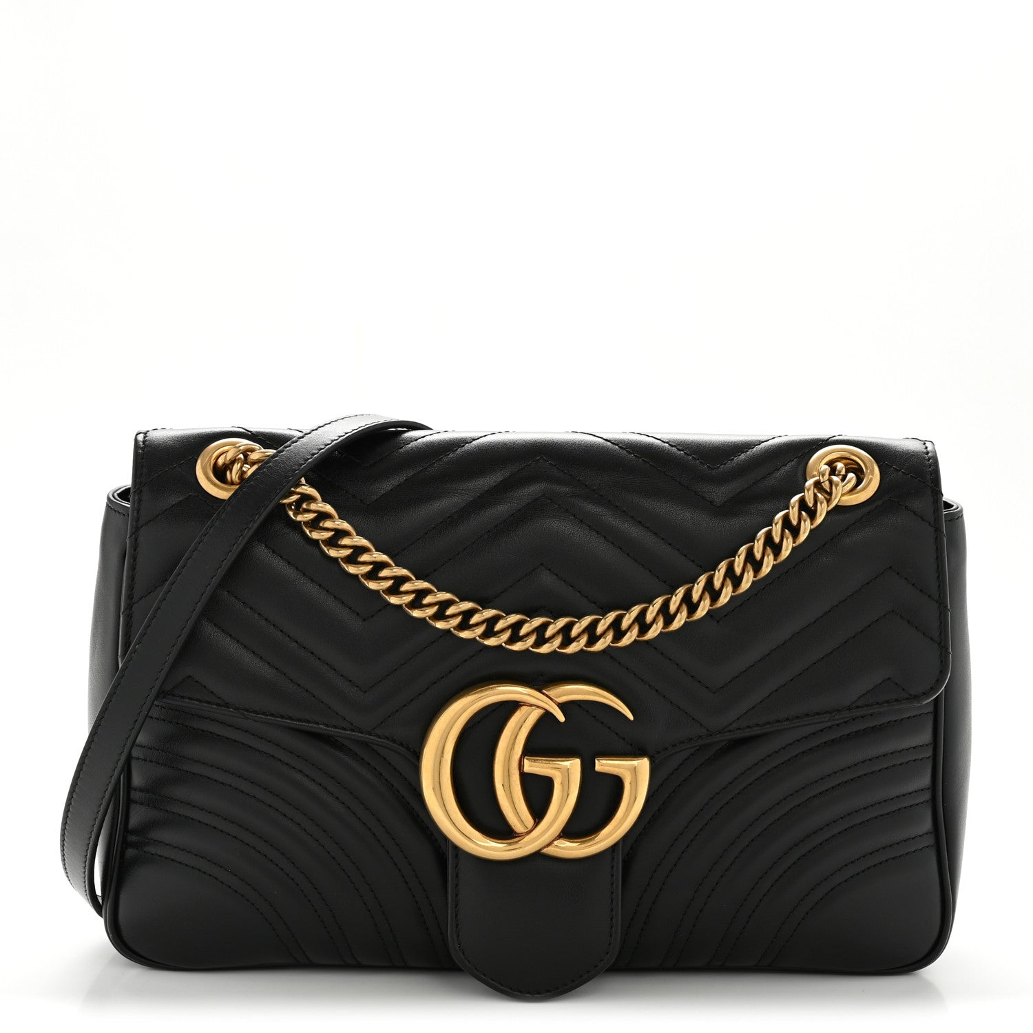 Gucci Calfskin Matelasse Medium GG Marmont Shoulder Bag Black