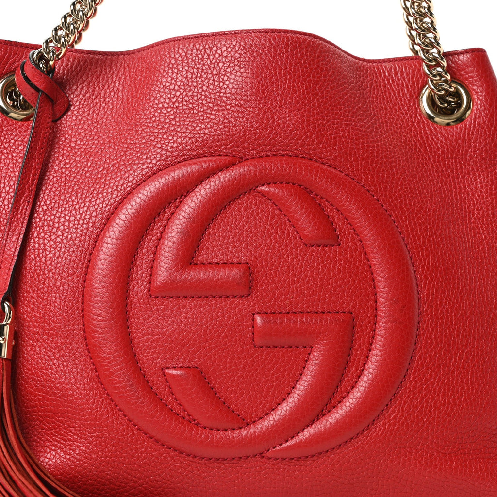 Gucci Pebbled Calfskin Medium Soho Chain Shoulder Bag Tabasco Red