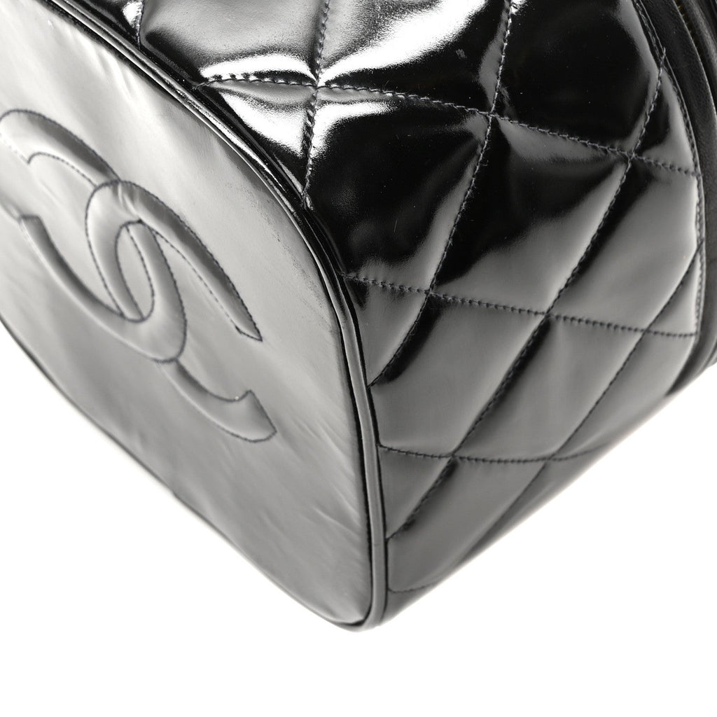 Chanel Patent Quilted Top Handle Vanity Case Black