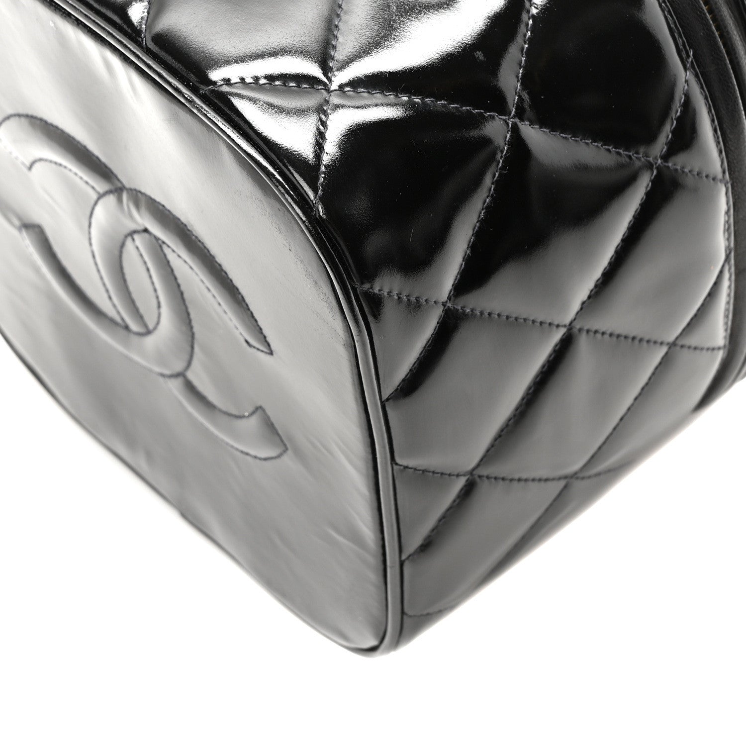 Chanel Patent Quilted Top Handle Vanity Case Black