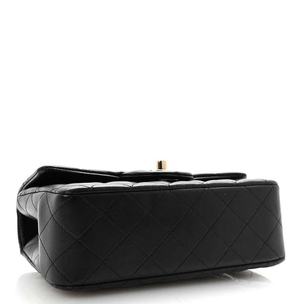 Chanel Lambskin Quilted Mini Top Handle Rectangular Flap Black