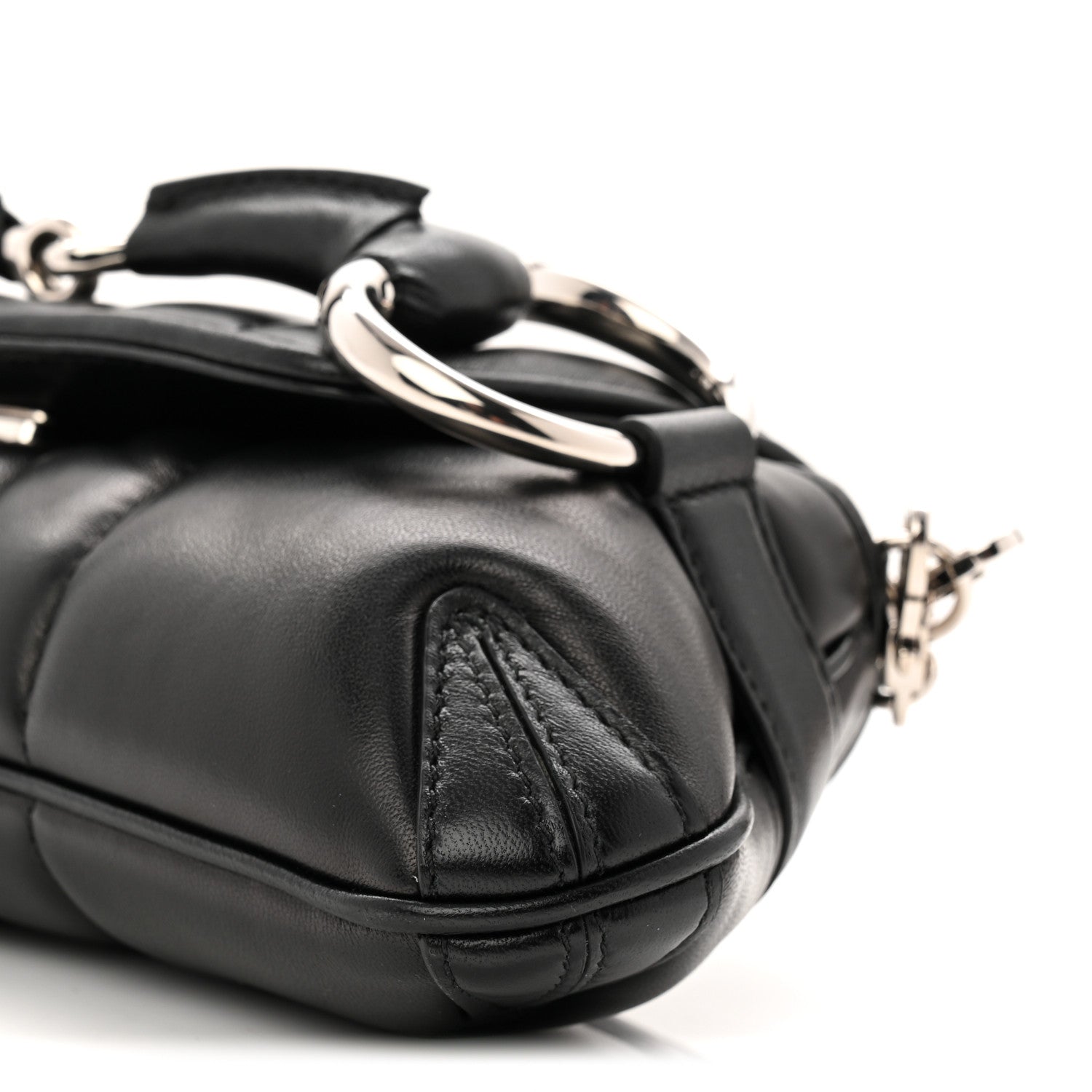 Gucci Nappa Vertical Matelasse Small Maxi Horsebit Chain Shoulder Bag Black