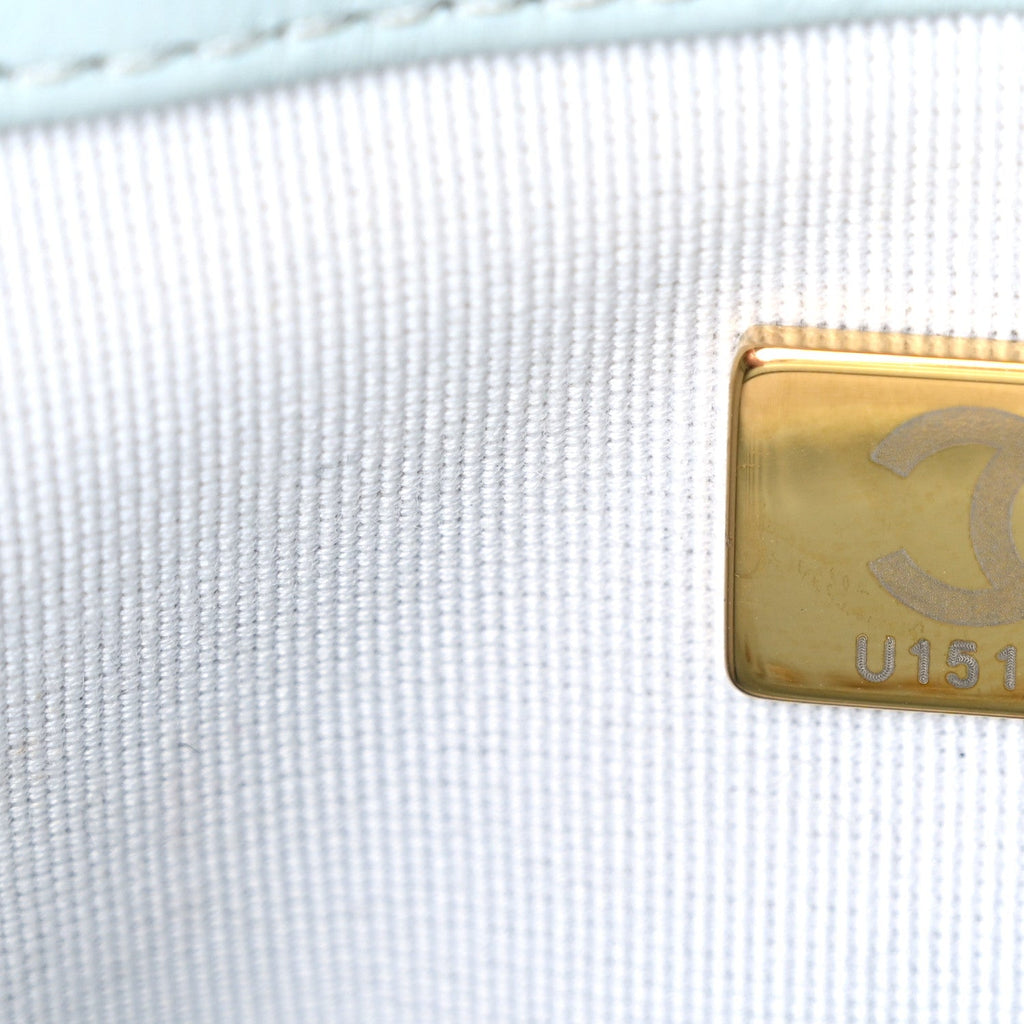 Chanel Lambskin Quilted Printed CC Mini Square Flap Light Blue