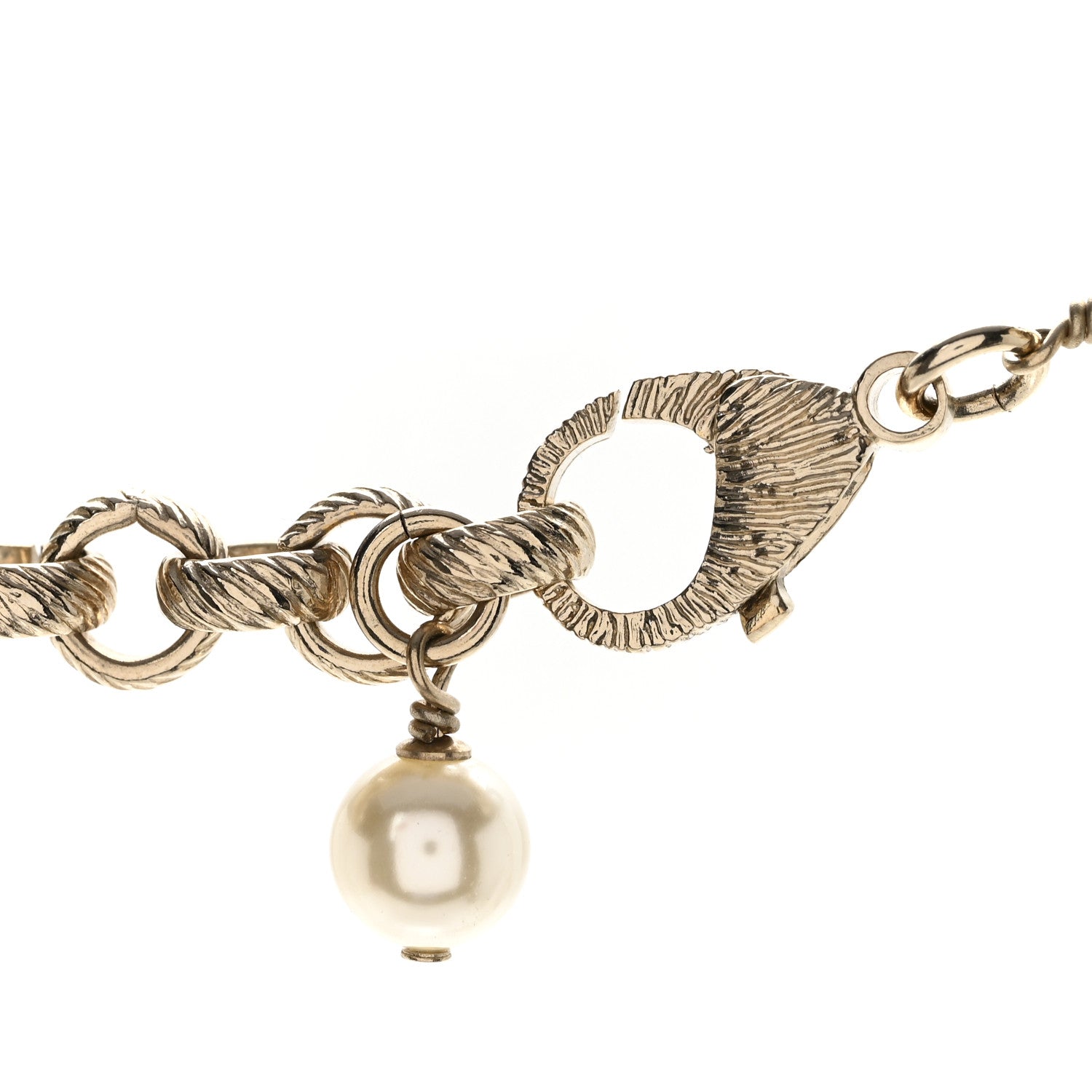 Pearl Crystal Cha-Nel Logo Necklace Gold