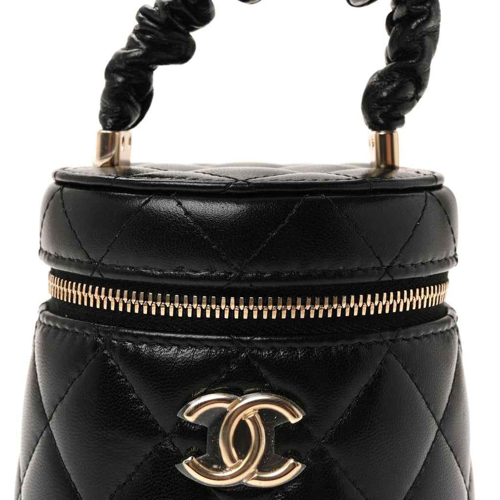 Chanel Lambskin Quilted Ruched Handle Vanity Case Black
