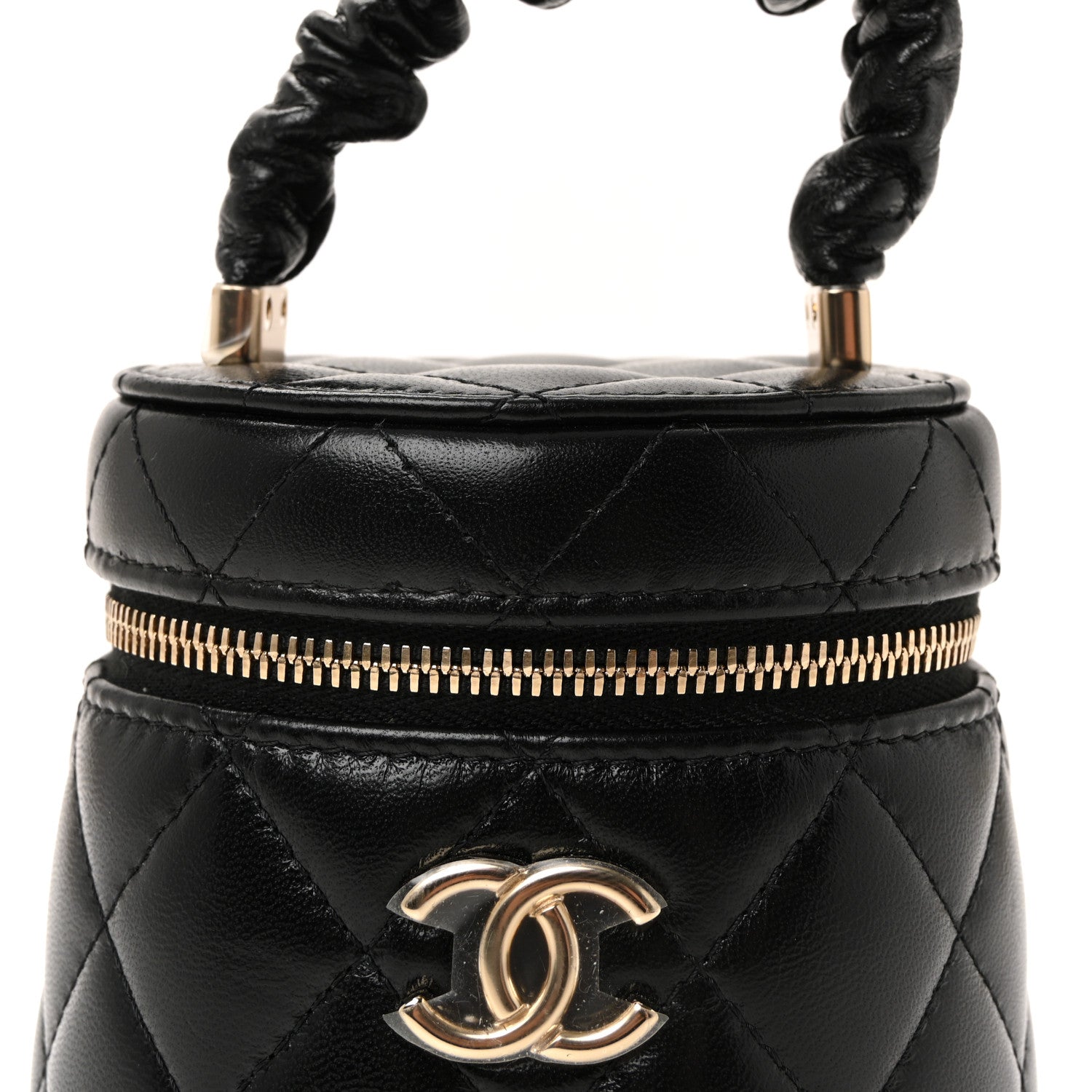 Chanel Lambskin Quilted Ruched Handle Vanity Case Black